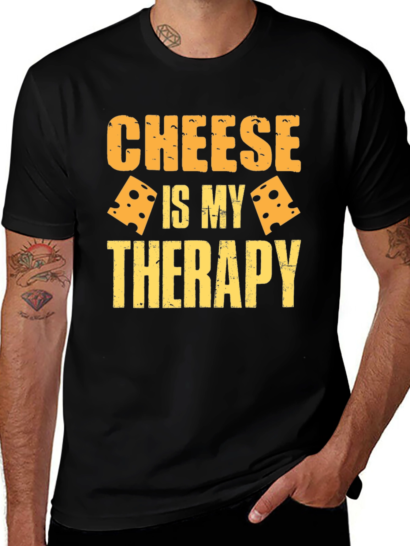 Cheese Is My Therapy Graphic T-Shirt - Black