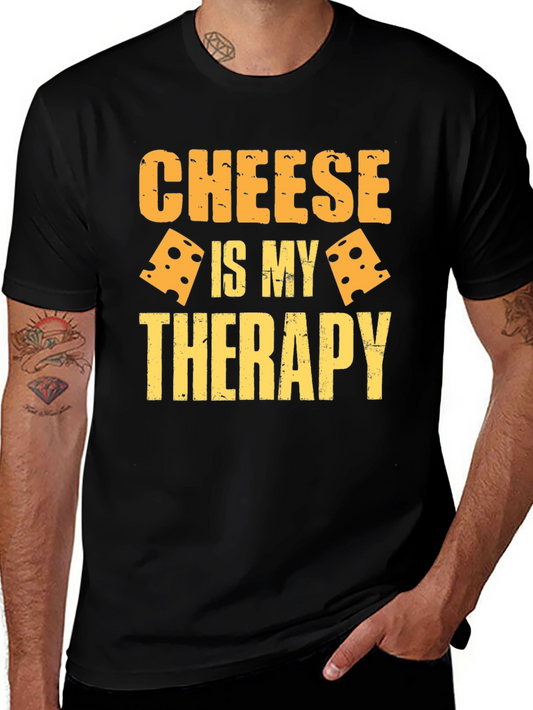 Cheese Is My Therapy Graphic T-Shirt - Black