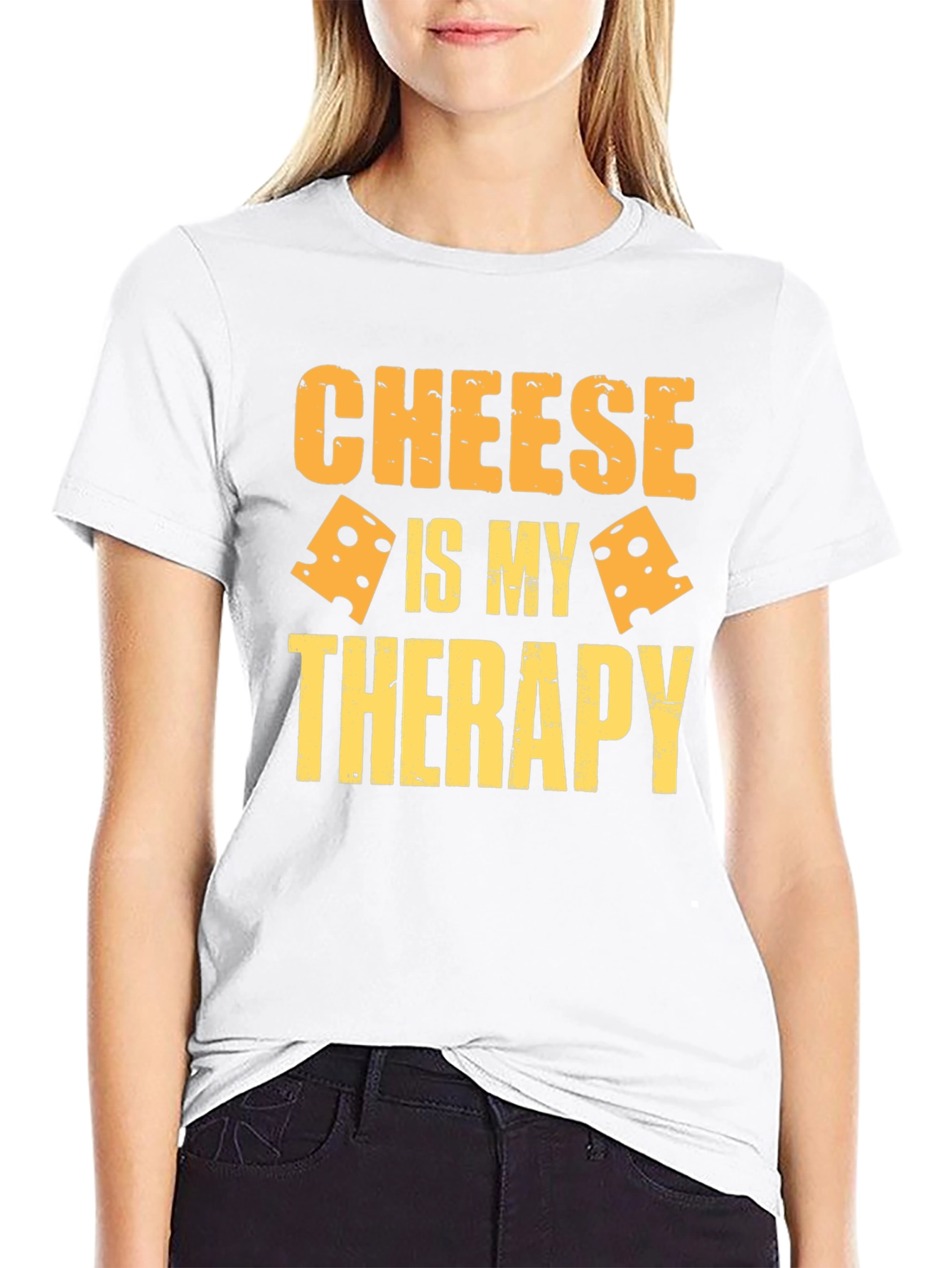 Cheese Is My Therapy Graphic T-Shirt - Black