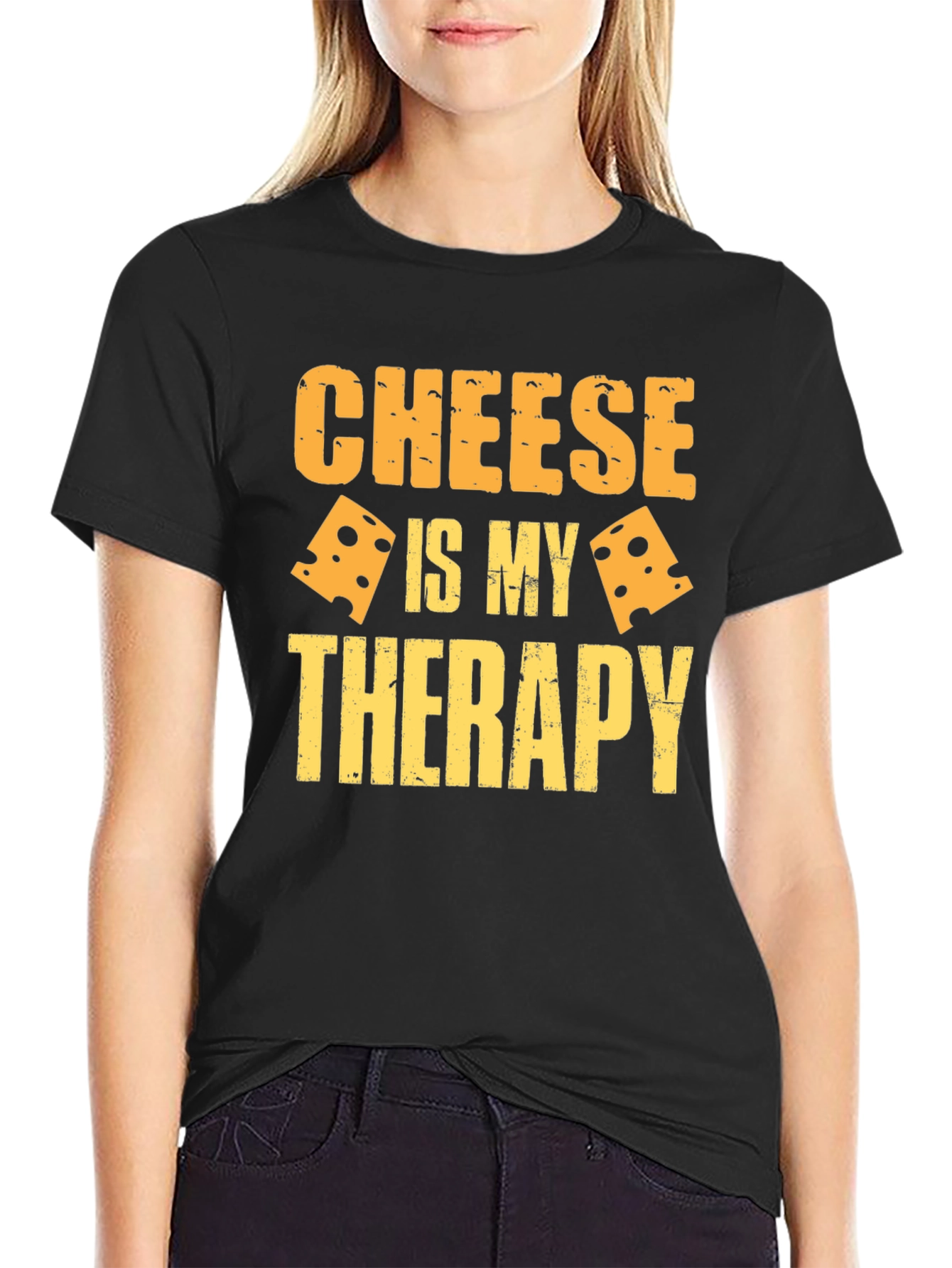 Cheese Is My Therapy Graphic T-Shirt - Black