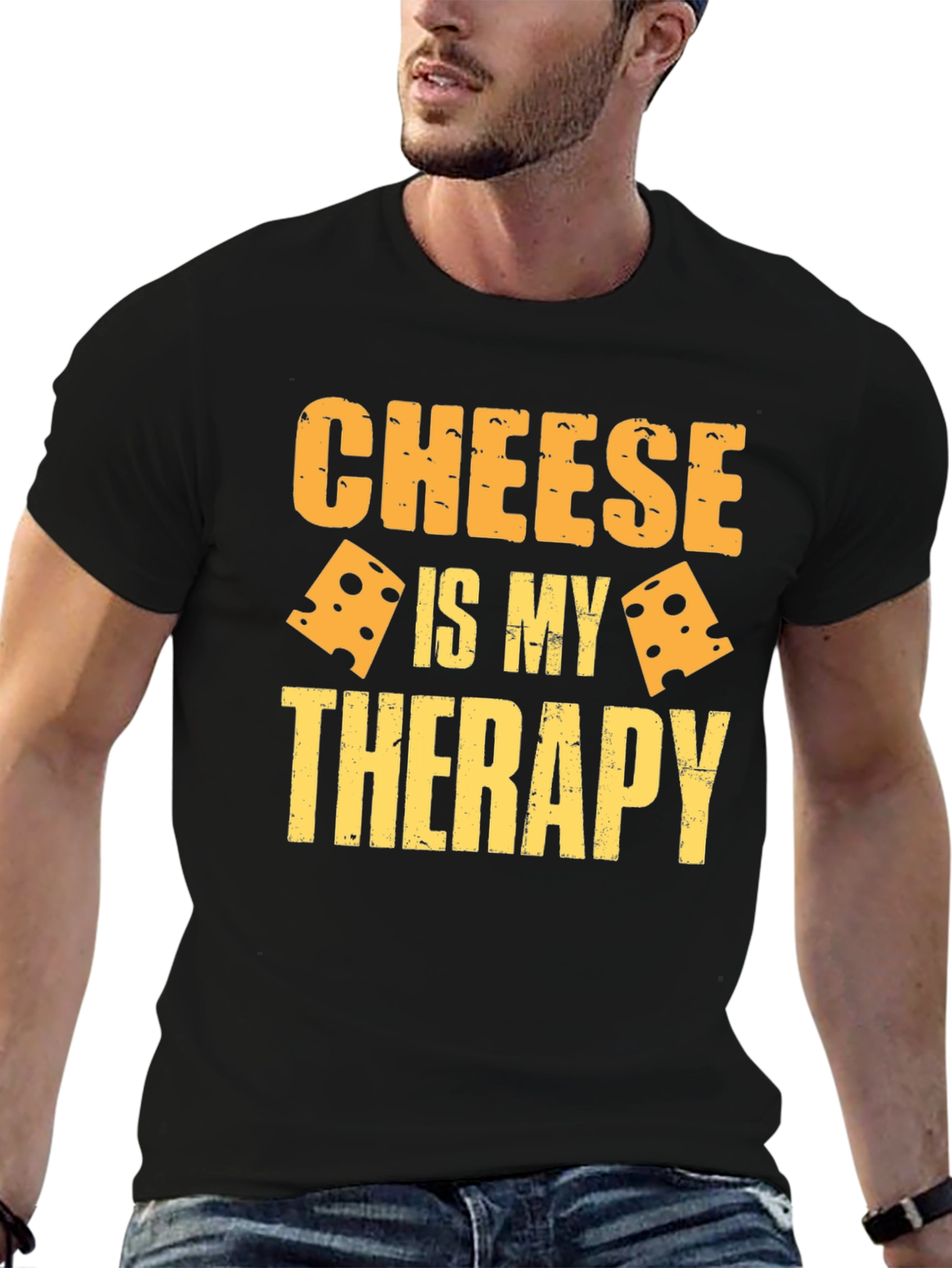 Cheese Is My Therapy Graphic T-Shirt - Black