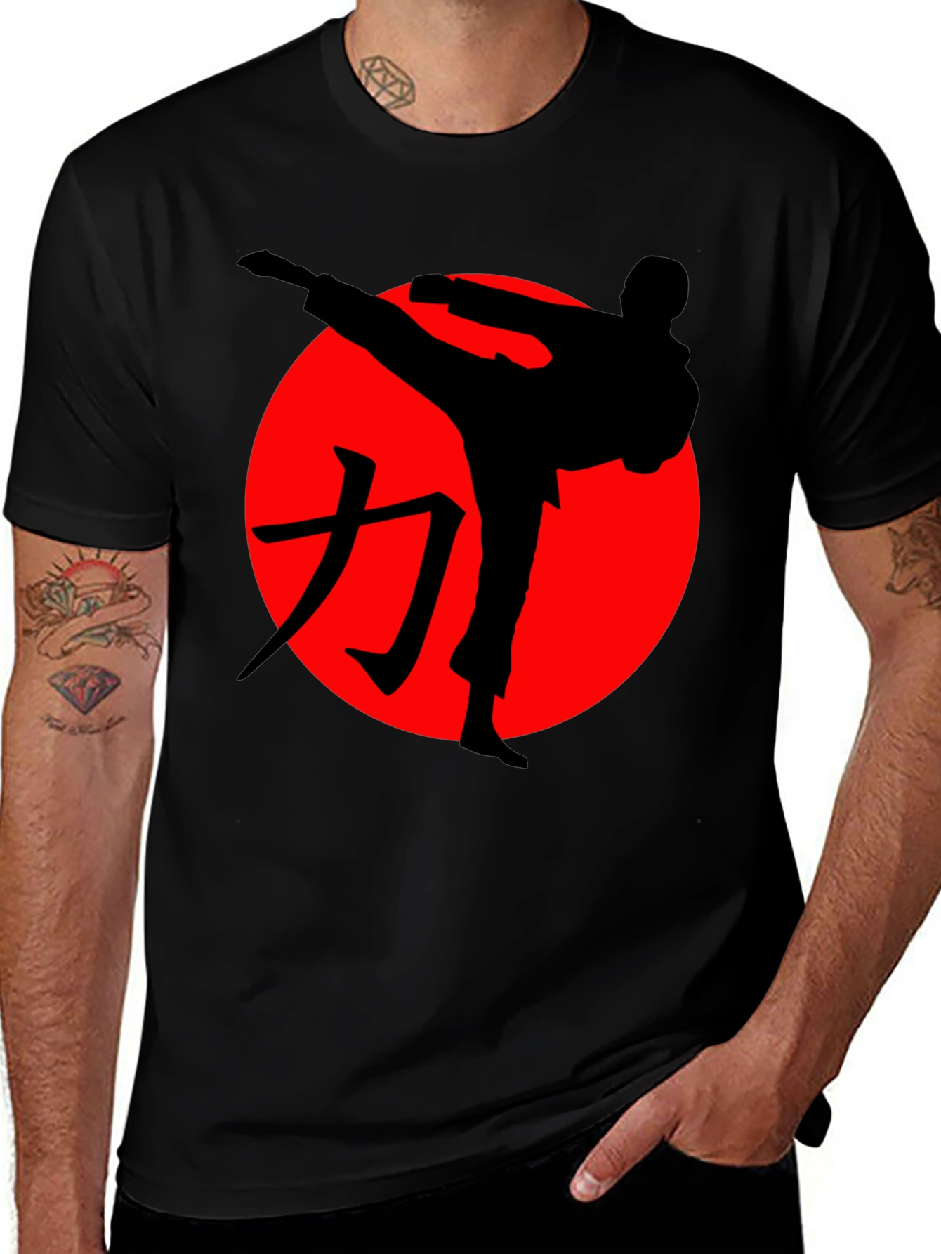 Karate Silhouette Graphic Tee - Black