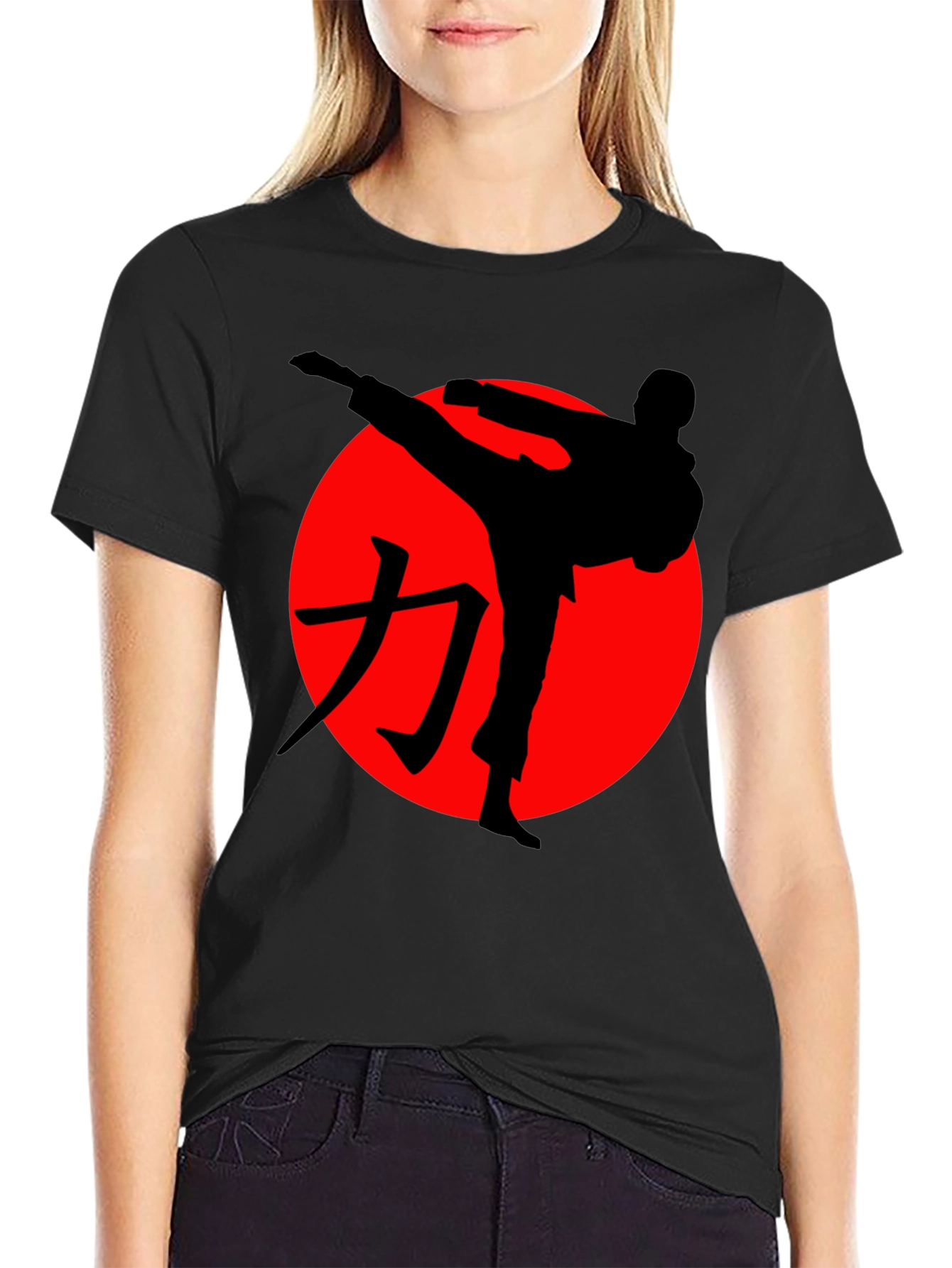 Karate Silhouette Graphic Tee - Black