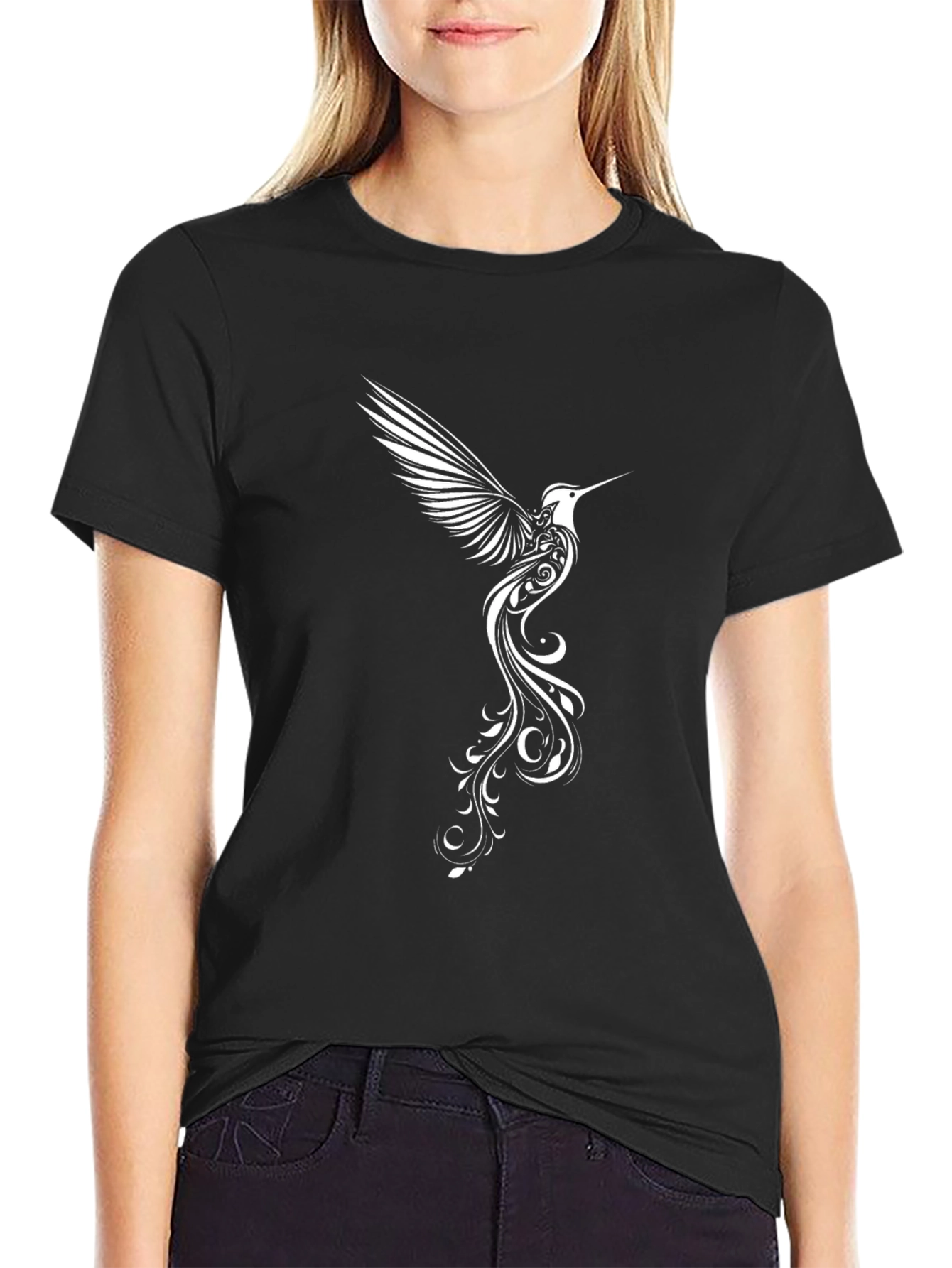 Hummingbird Graphic Tee - Stylish Black T-Shirt