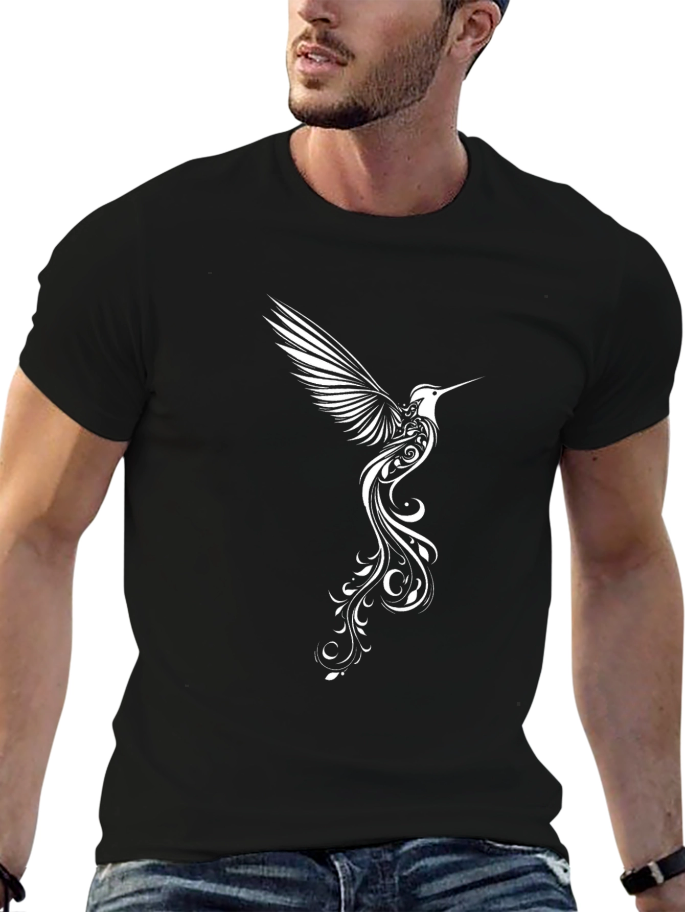 Hummingbird Graphic Tee - Stylish Black T-Shirt