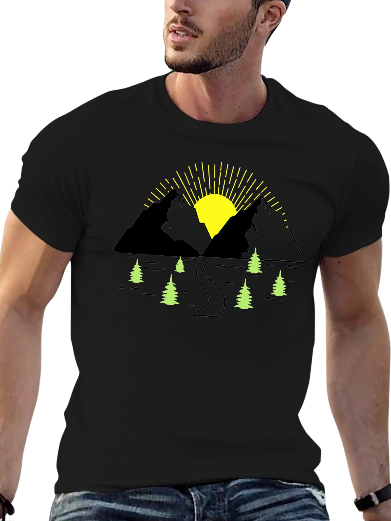 Mountain Sunrise Graphic Tee - Black