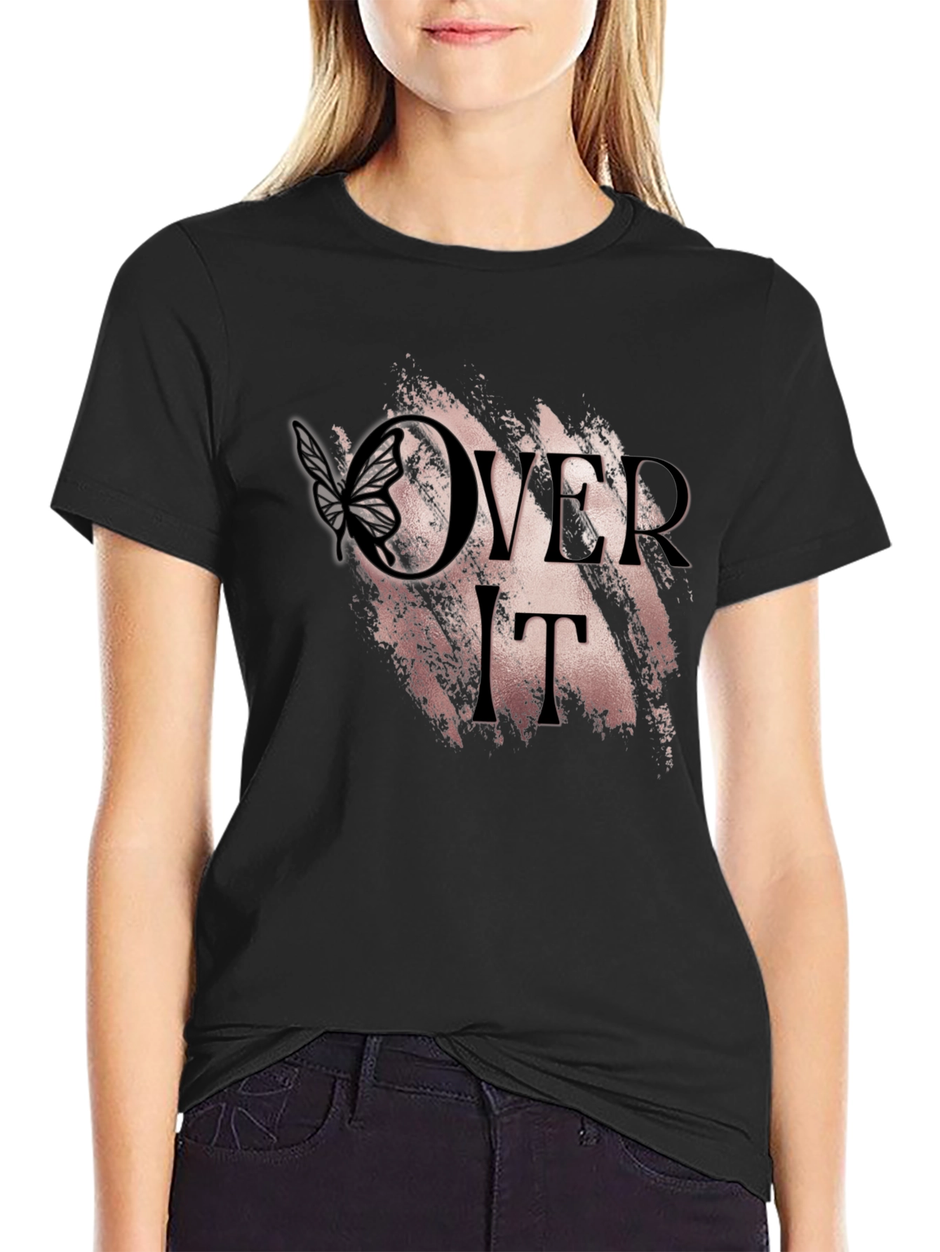 Over It Butterfly Graphic Tee - Modern Black T-Shirt