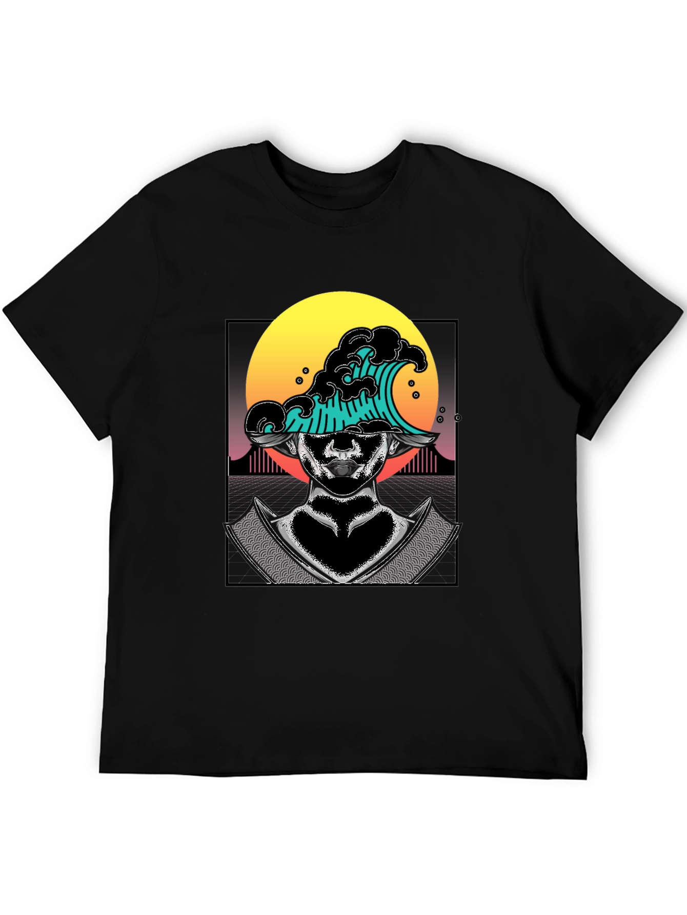 Wave Samurai Graphic Tee - Cool Black T-Shirt
