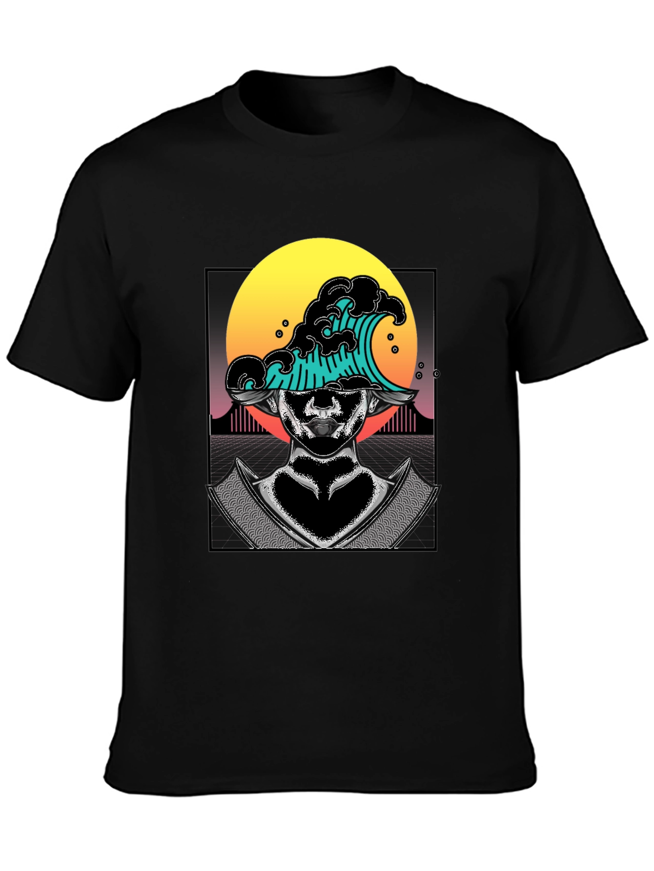 Wave Samurai Graphic Tee - Cool Black T-Shirt
