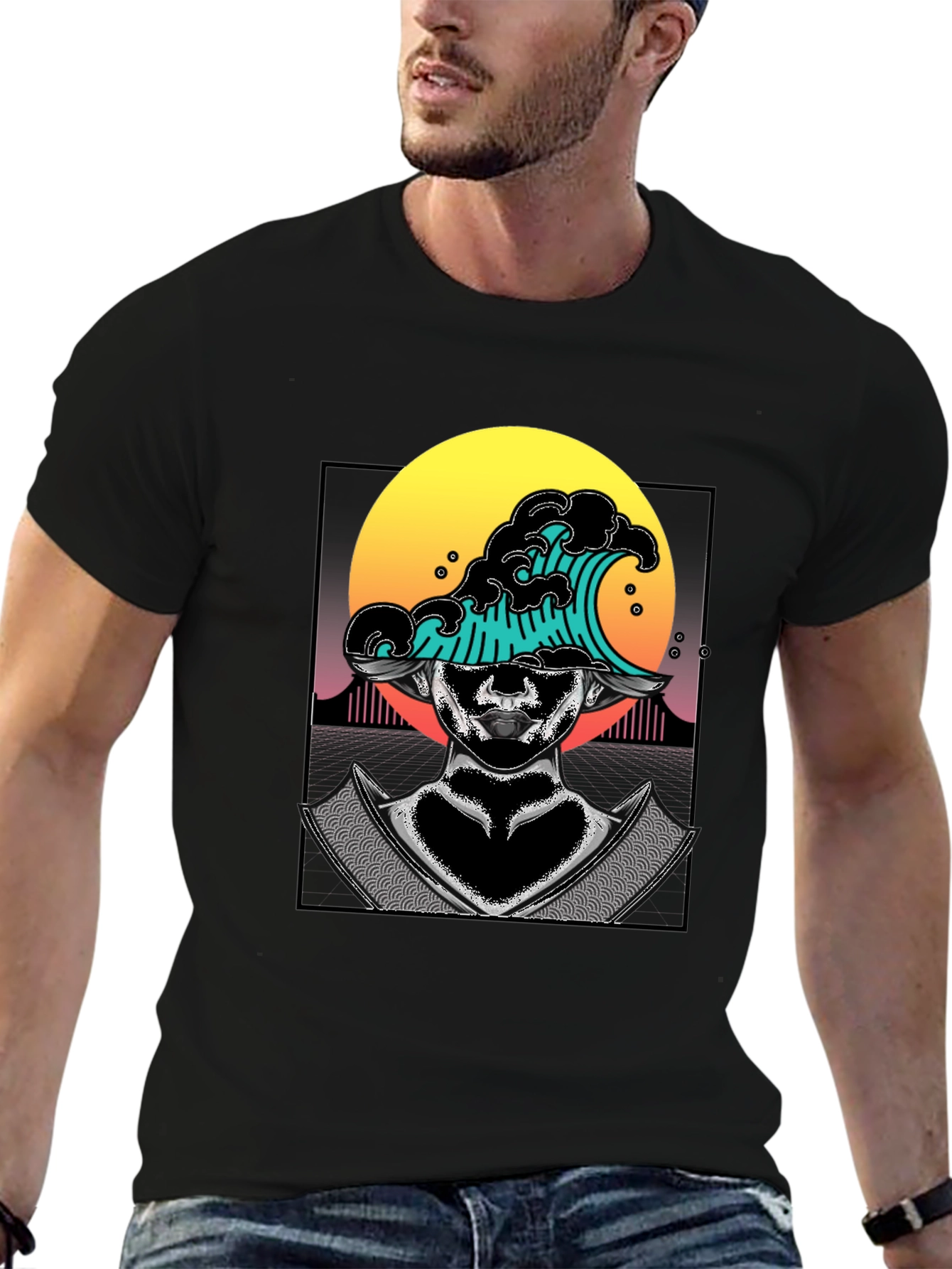 Wave Samurai Graphic Tee - Cool Black T-Shirt