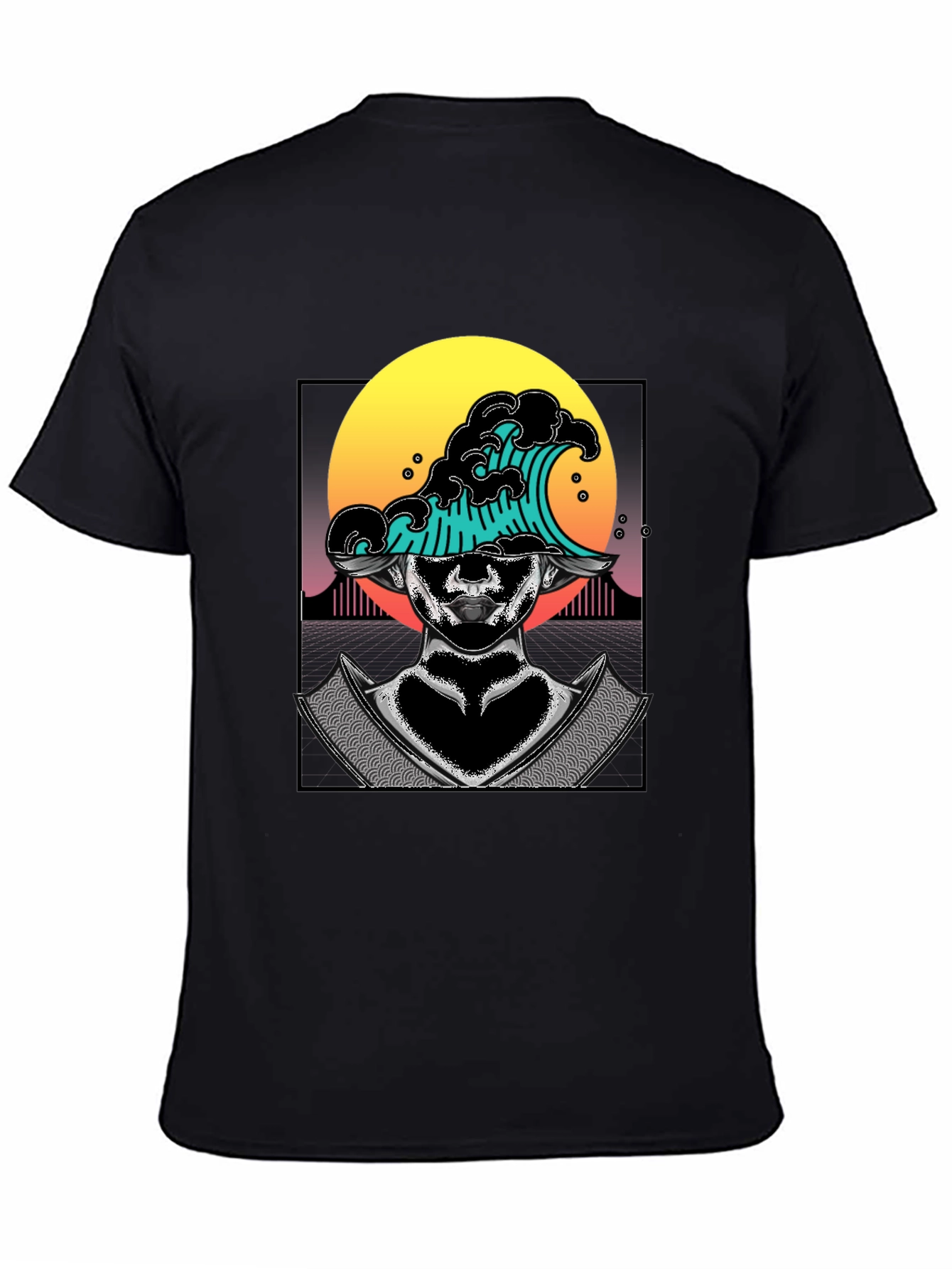 Wave Samurai Graphic Tee - Cool Black T-Shirt