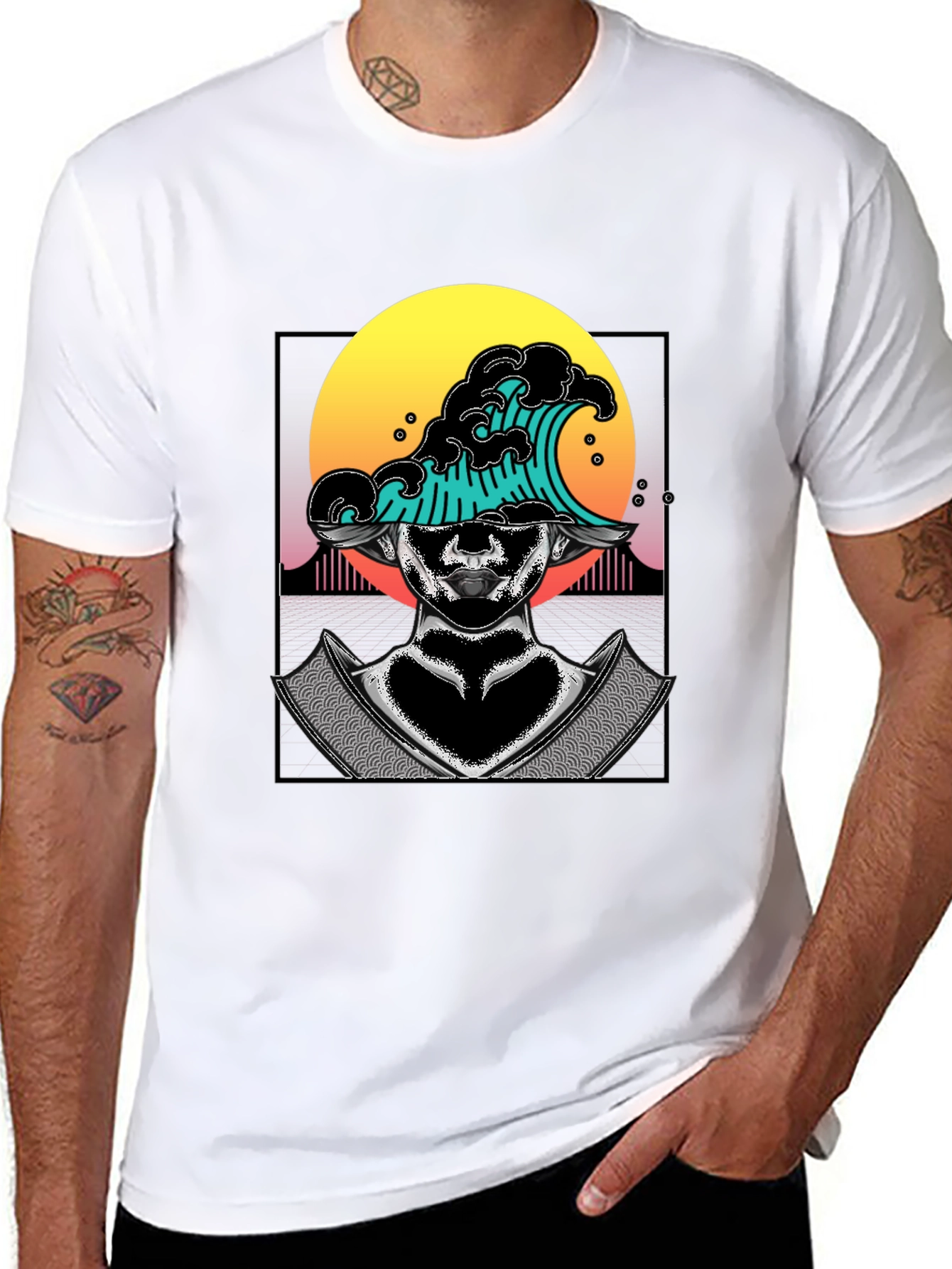 Wave Samurai Graphic Tee - Cool Black T-Shirt