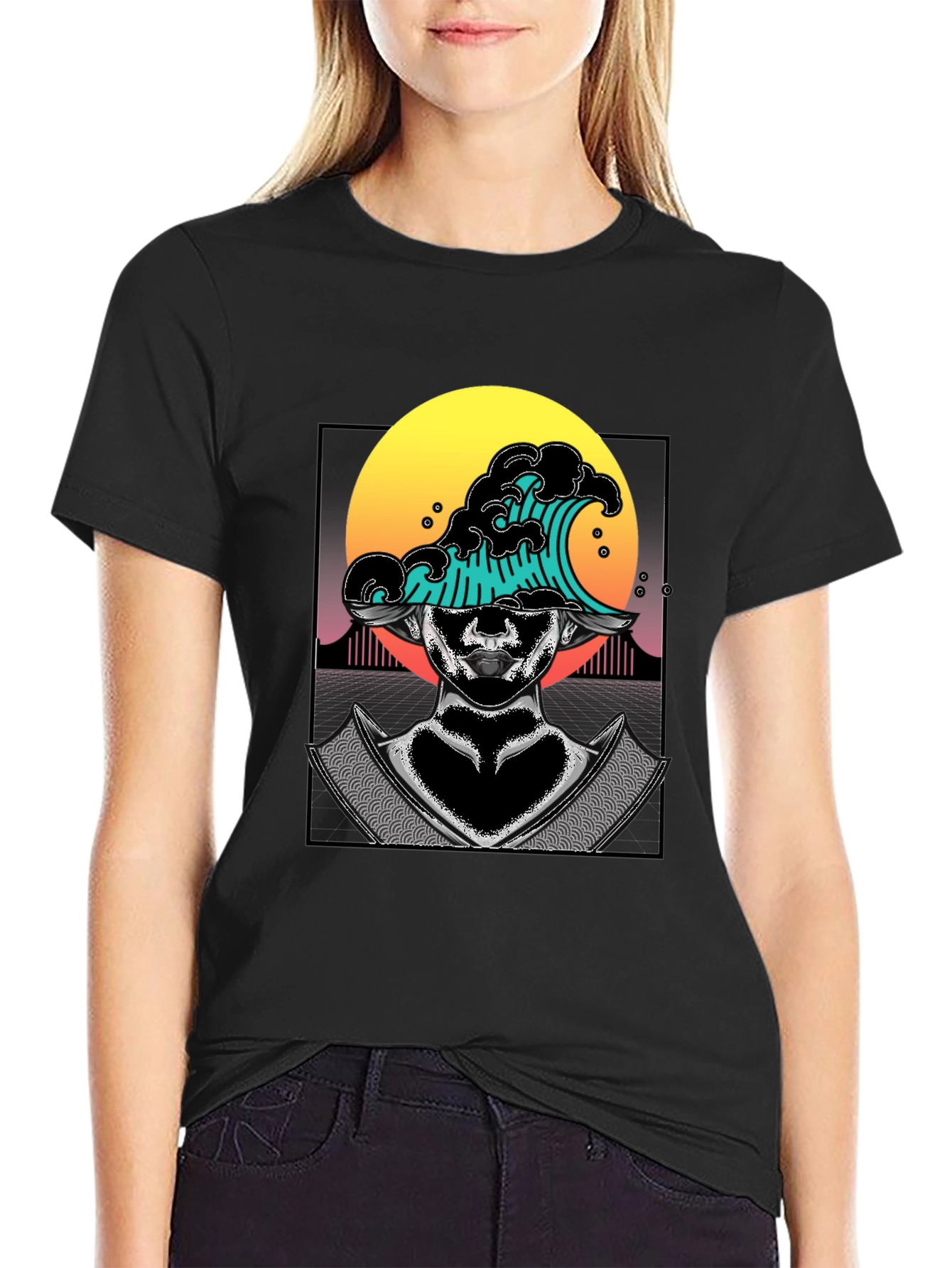 Wave Samurai Graphic Tee - Cool Black T-Shirt