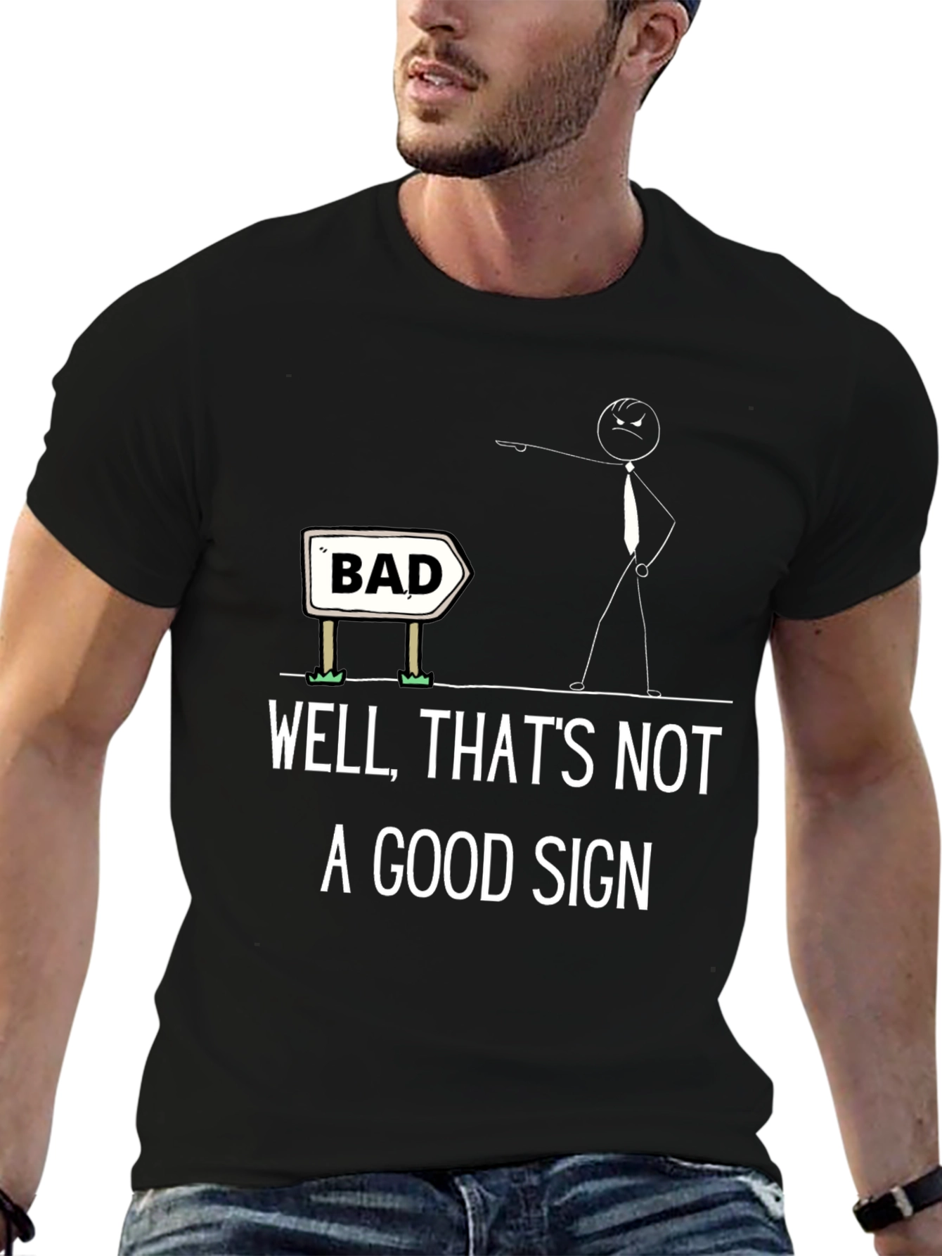 Humorous Bad Sign Graphic Tee - Unisex