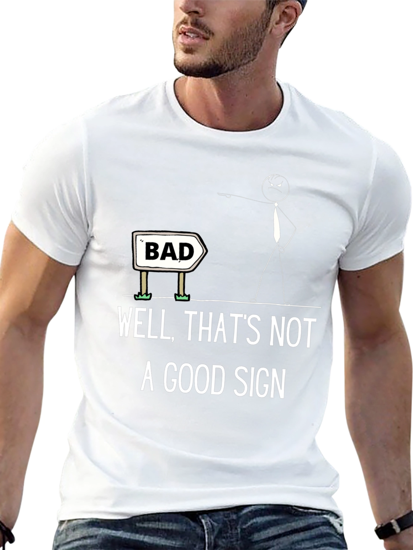 Humorous Bad Sign Graphic Tee - Unisex