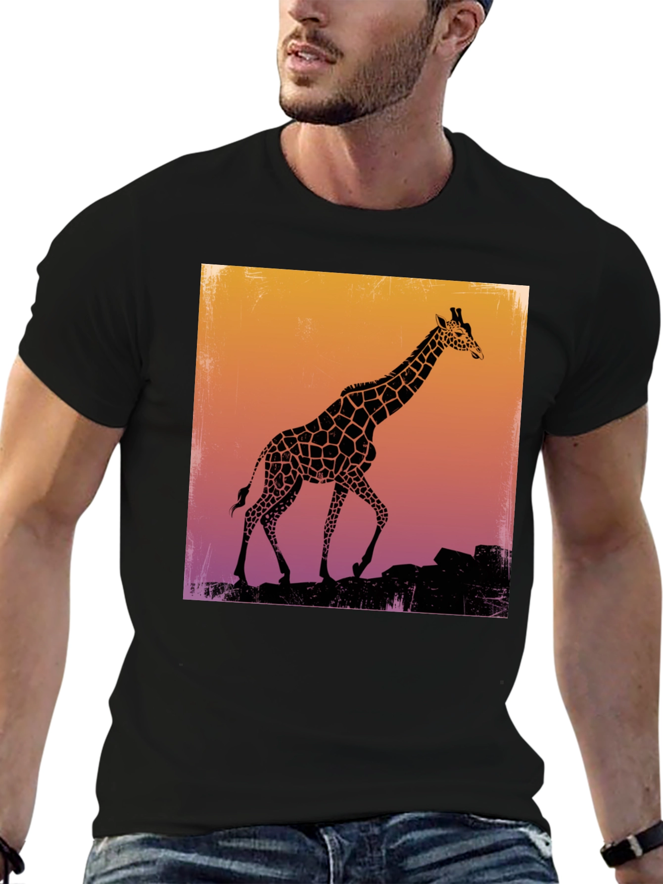 Giraffe Silhouette Graphic Tee - Black