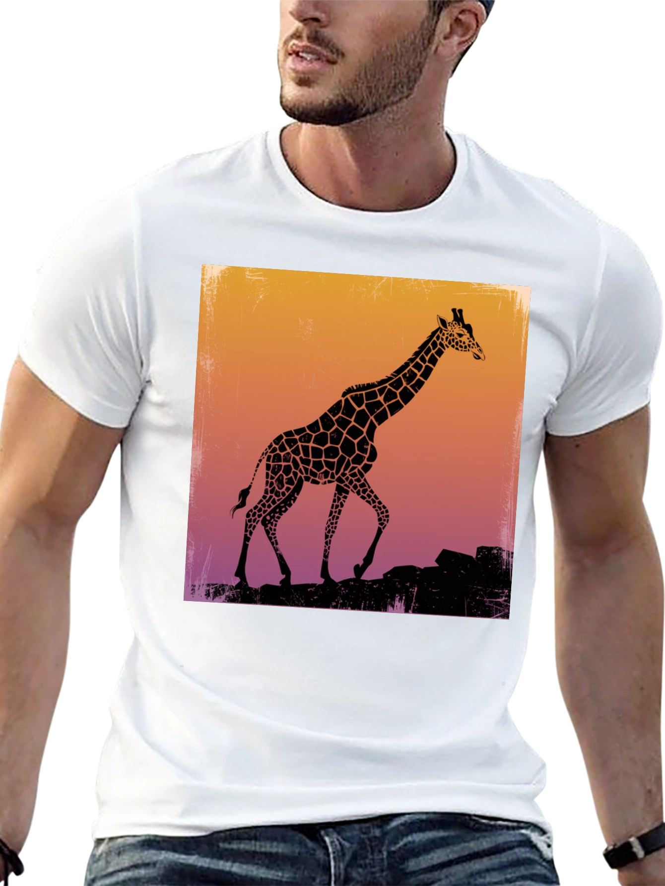 Giraffe Silhouette Graphic Tee - Black