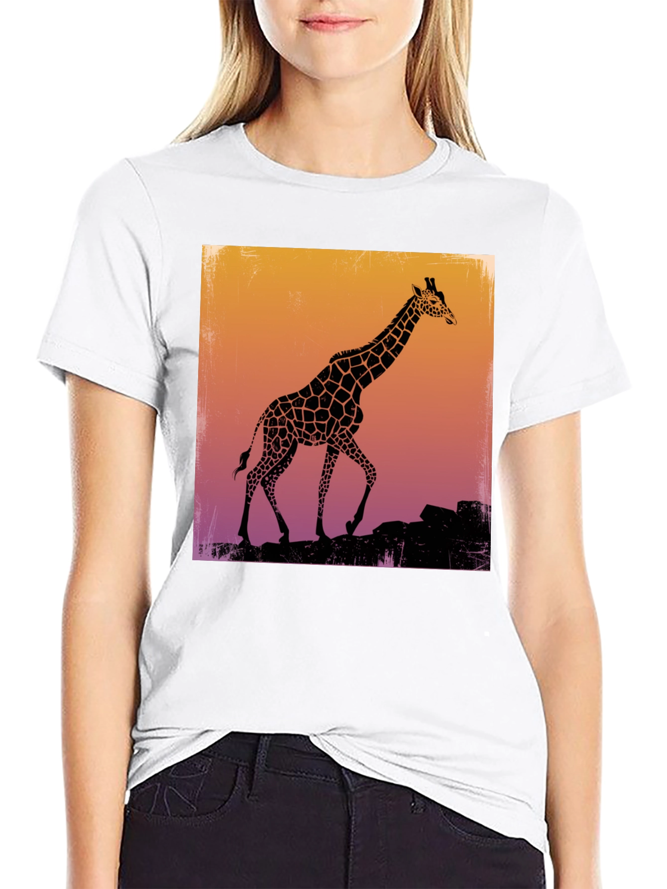 Giraffe Silhouette Graphic Tee - Black