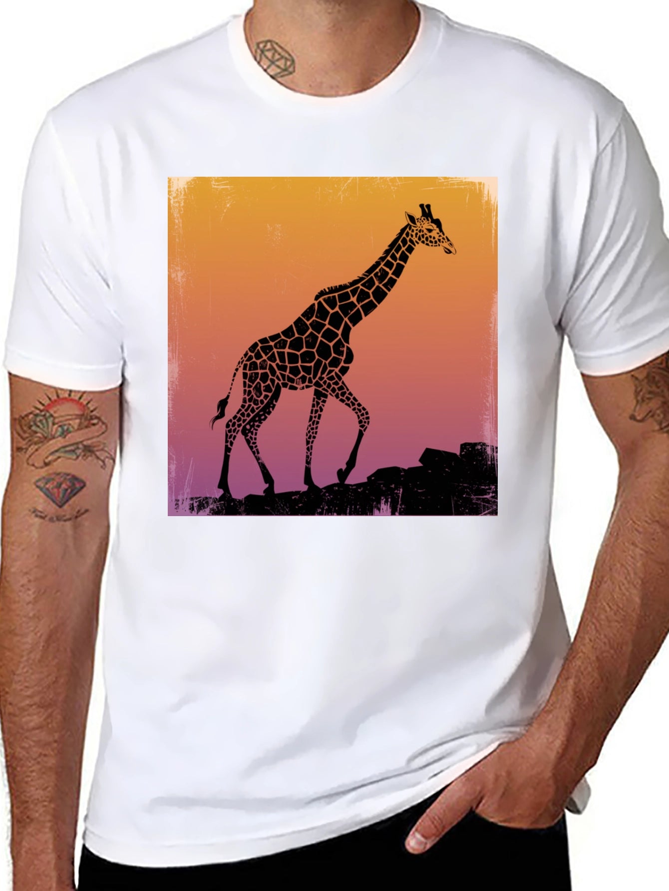 Giraffe Silhouette Graphic Tee - Black