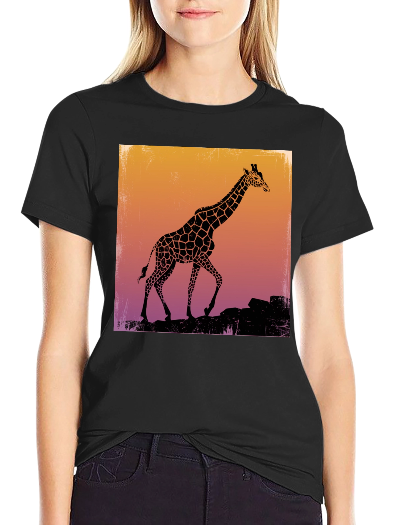 Giraffe Silhouette Graphic Tee - Black