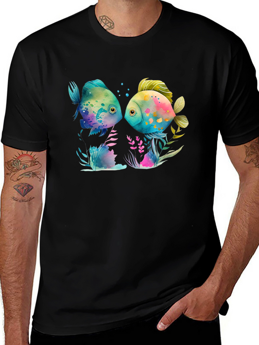 Watercolor Fish Graphic Tee - Black