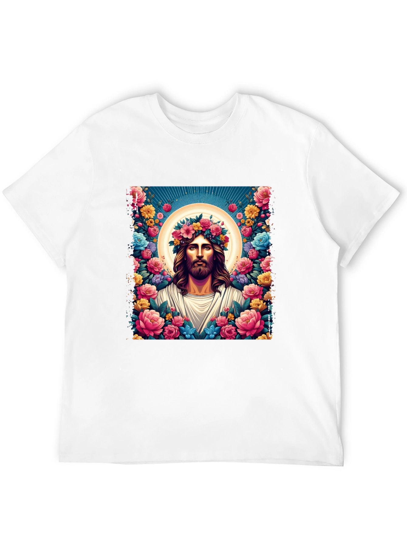 Floral Jesus Graphic Tee - Black