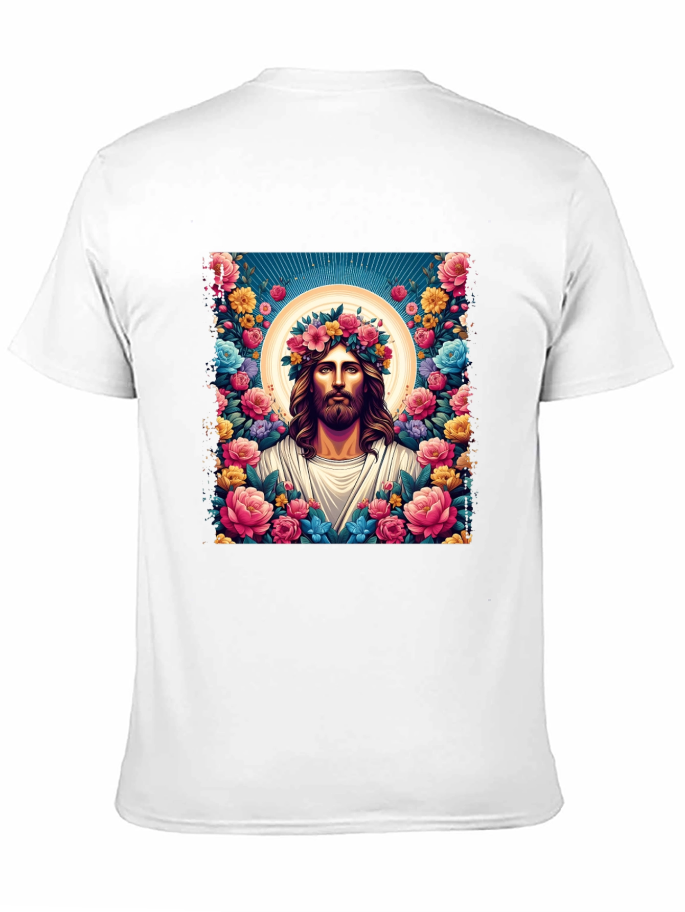 Floral Jesus Graphic Tee - Black