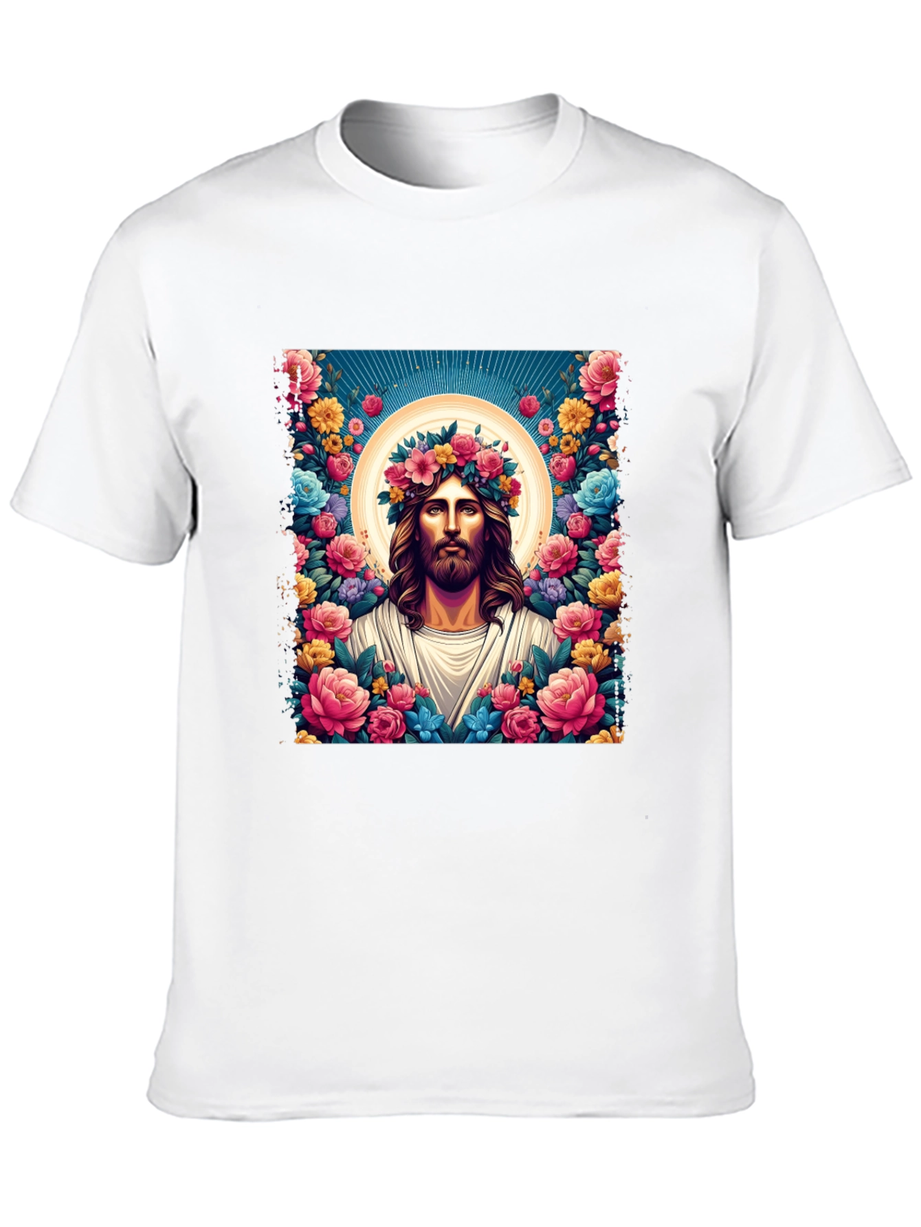 Floral Jesus Graphic Tee - Black