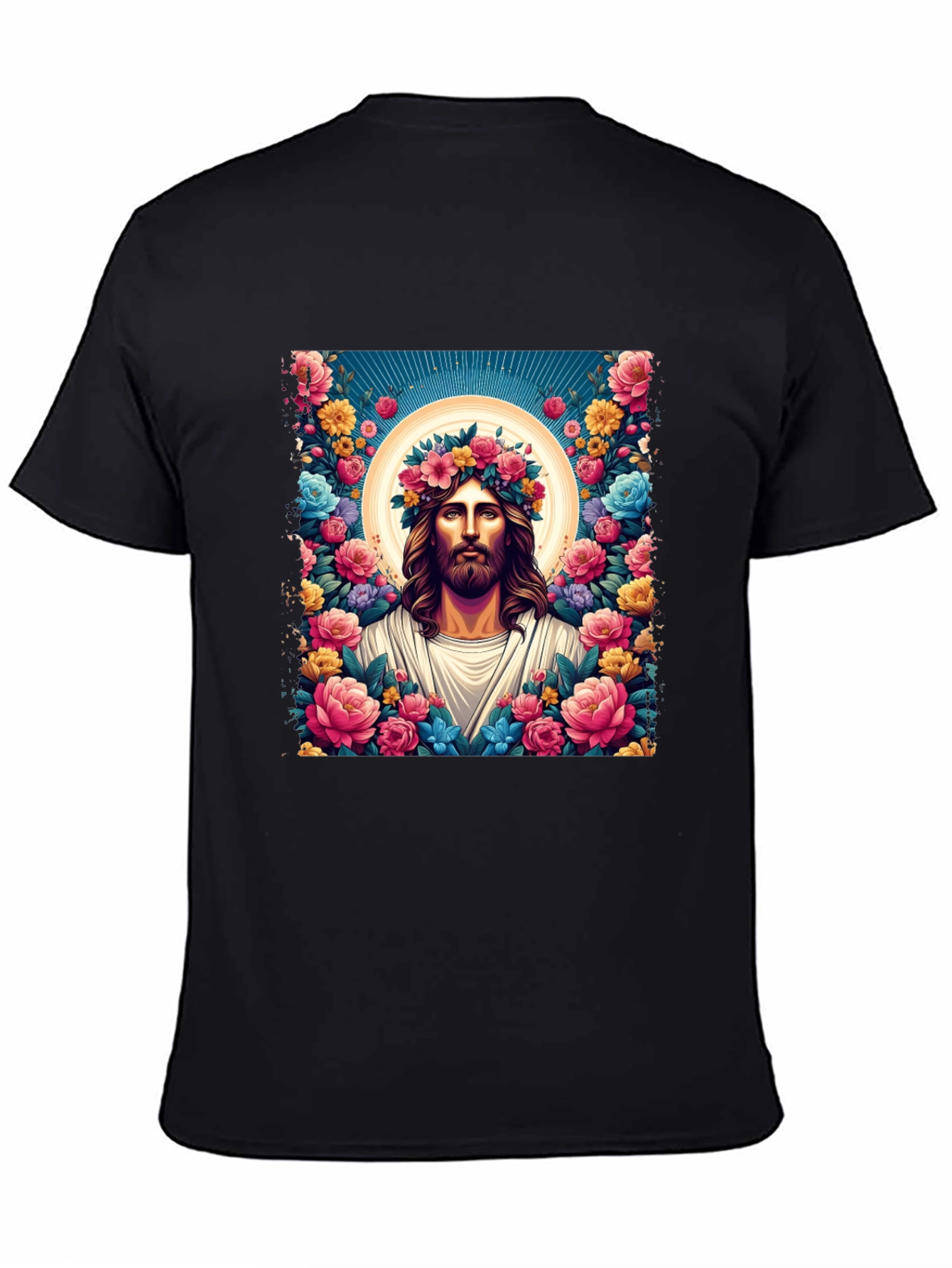 Floral Jesus Graphic Tee - Black