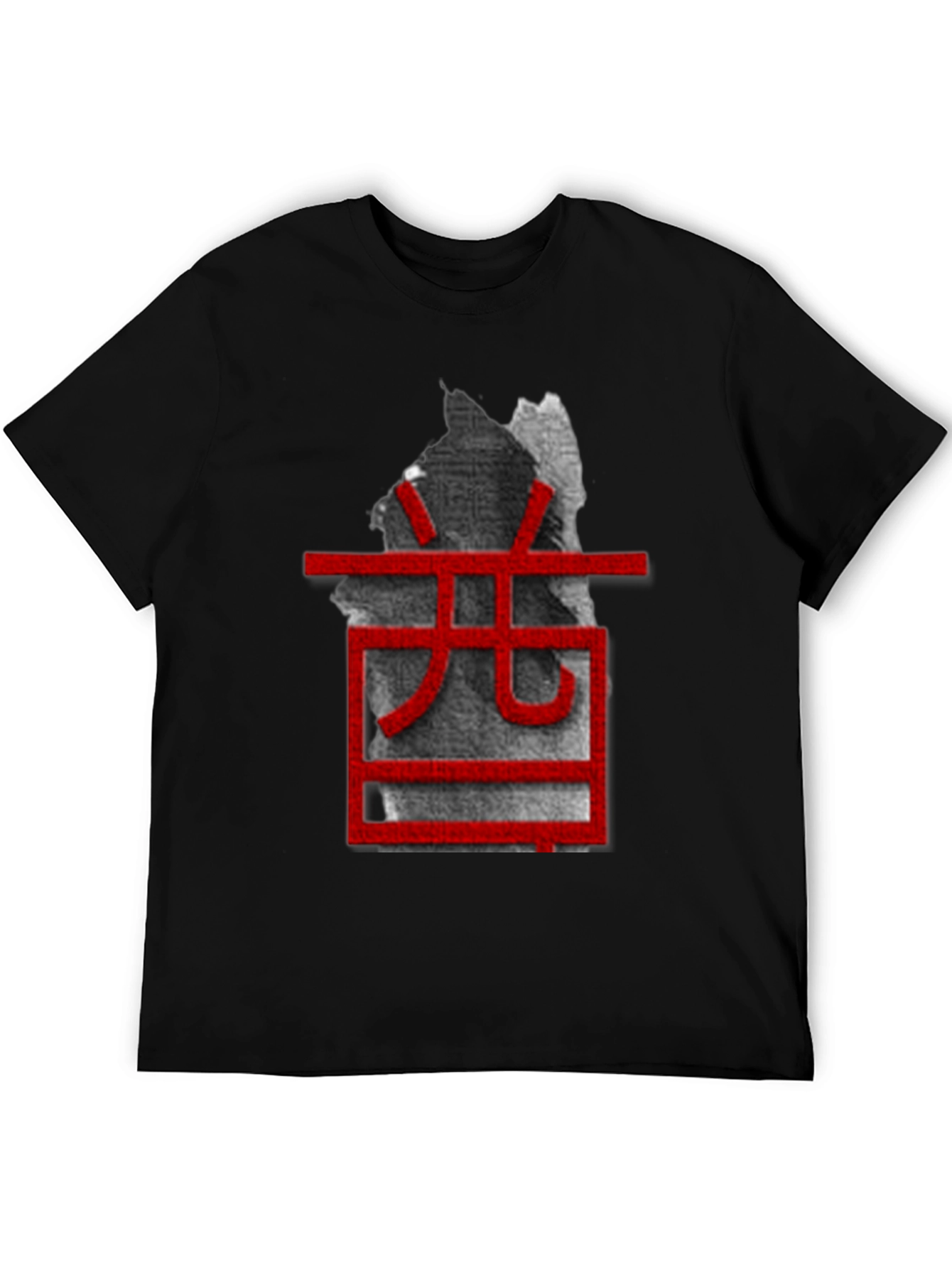 Unique Black T-Shirt with Red Asian-Inspired Graphic
