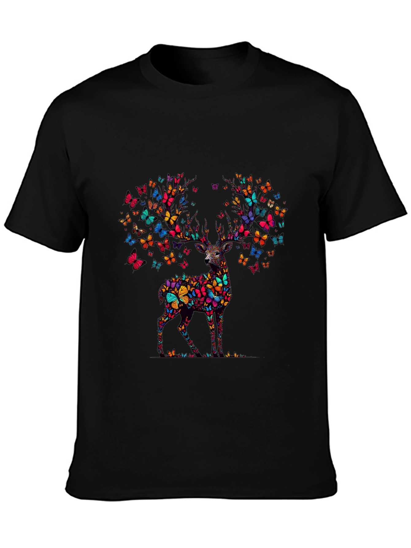 Butterfly Deer Graphic T-Shirt - Mens Black Tee
