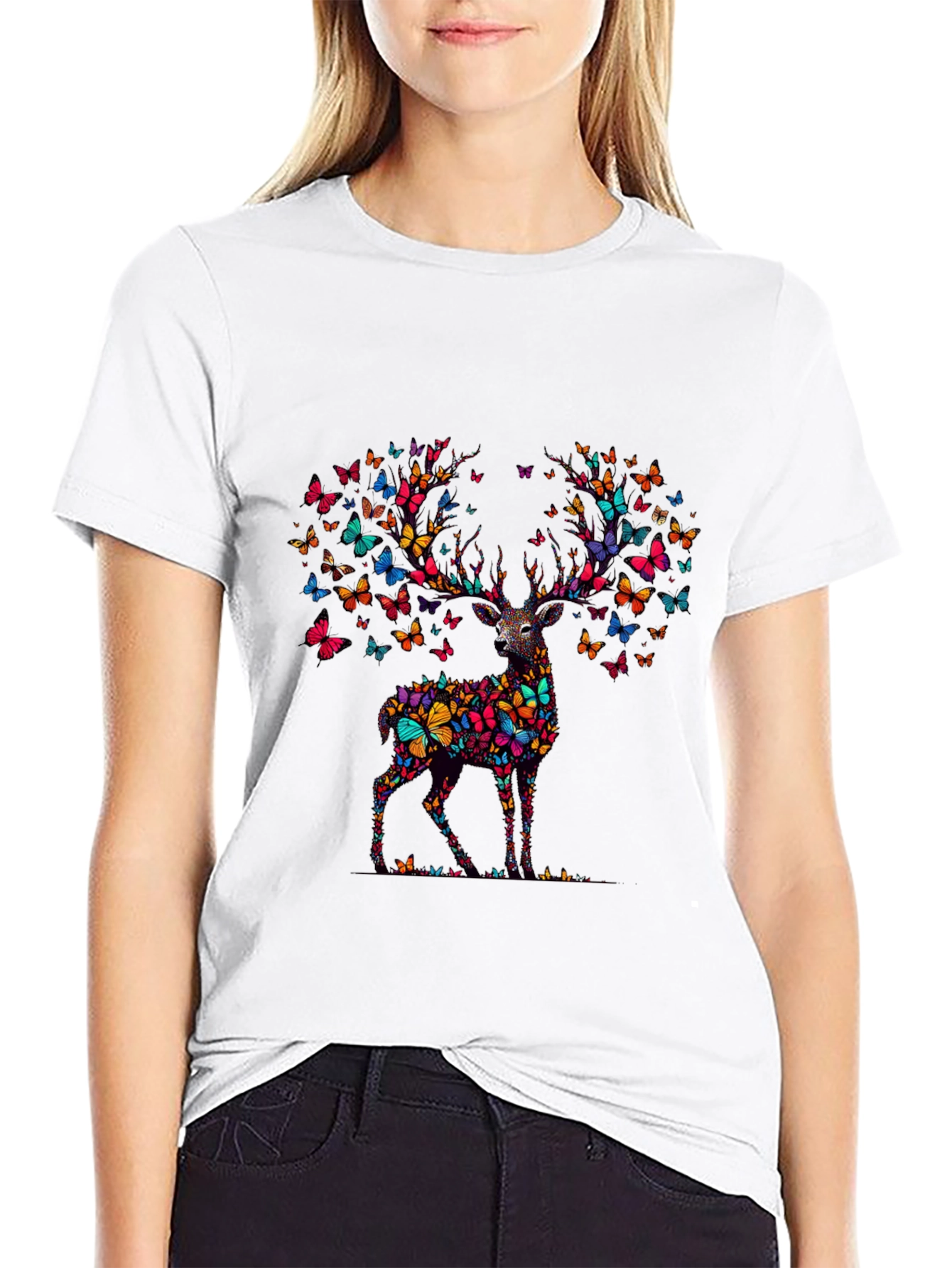 Butterfly Deer Graphic T-Shirt - Mens Black Tee