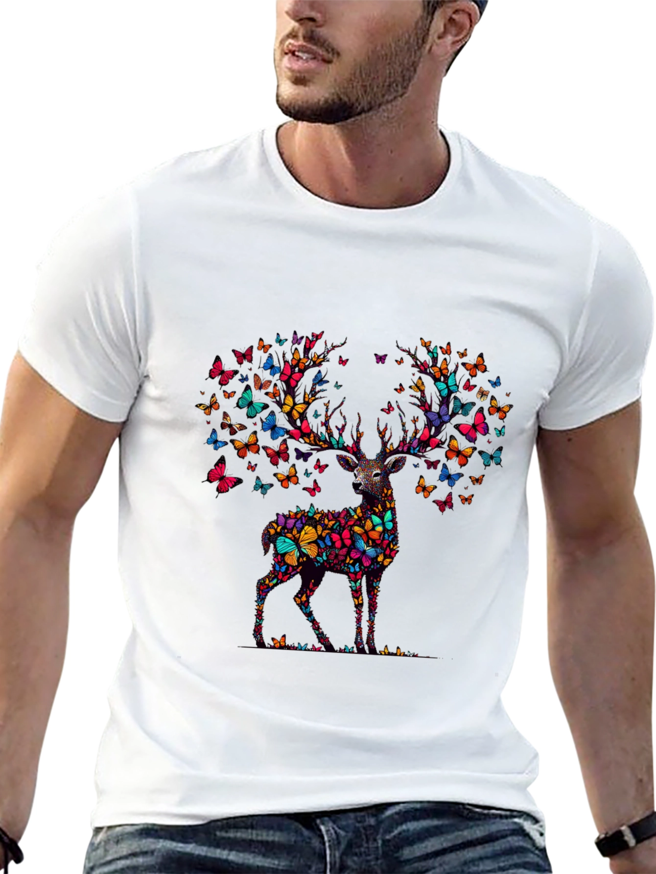 Butterfly Deer Graphic T-Shirt - Mens Black Tee