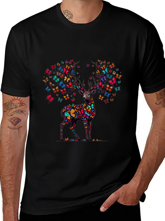Butterfly Deer Graphic T-Shirt - Mens Black Tee