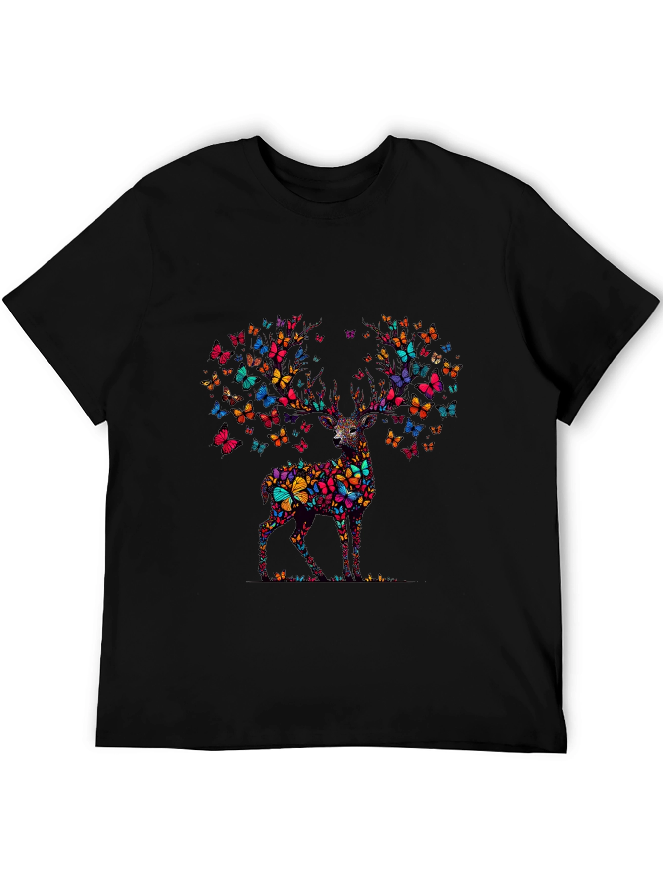 Butterfly Deer Graphic T-Shirt - Mens Black Tee