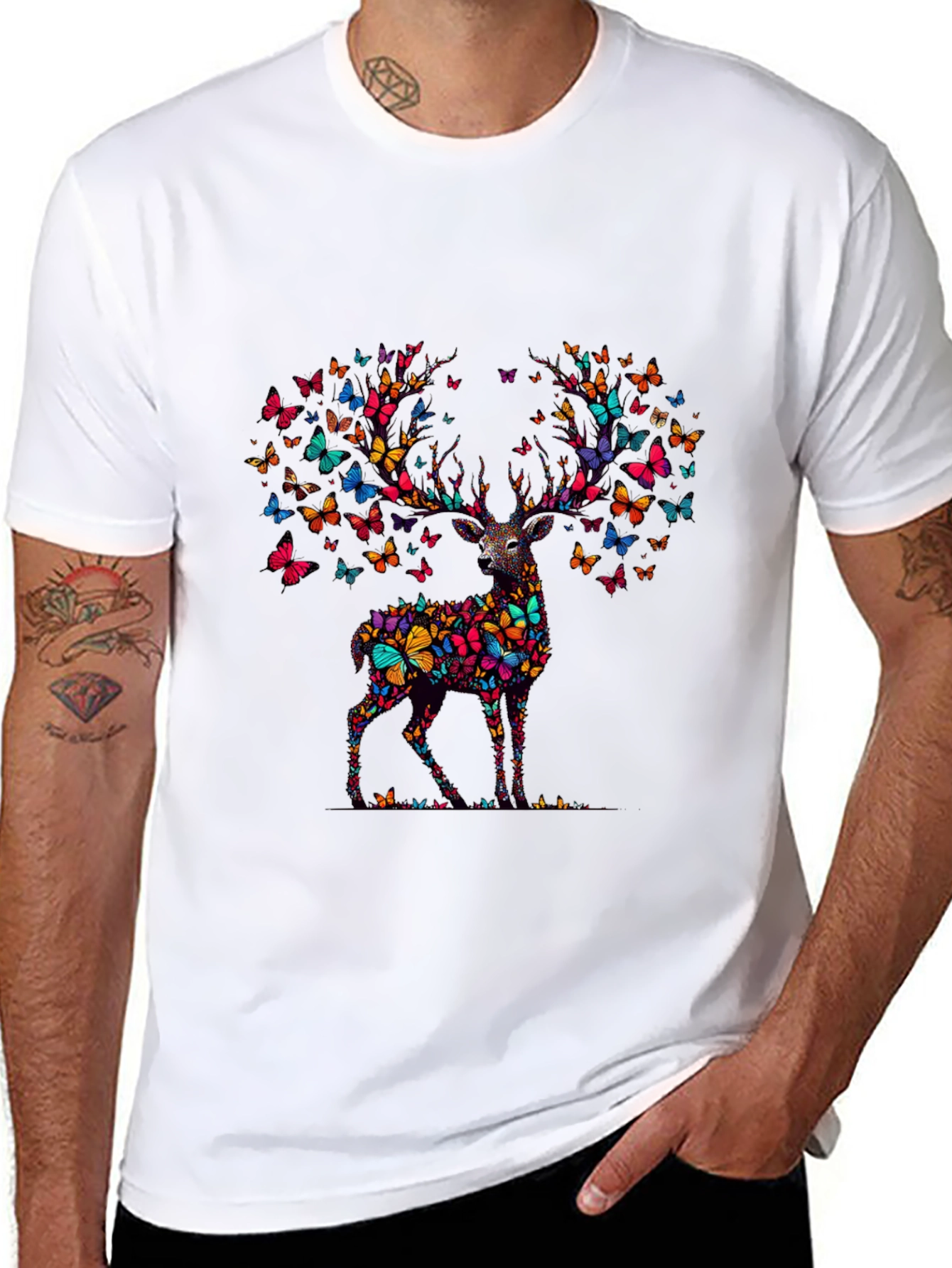 Butterfly Deer Graphic T-Shirt - Mens Black Tee