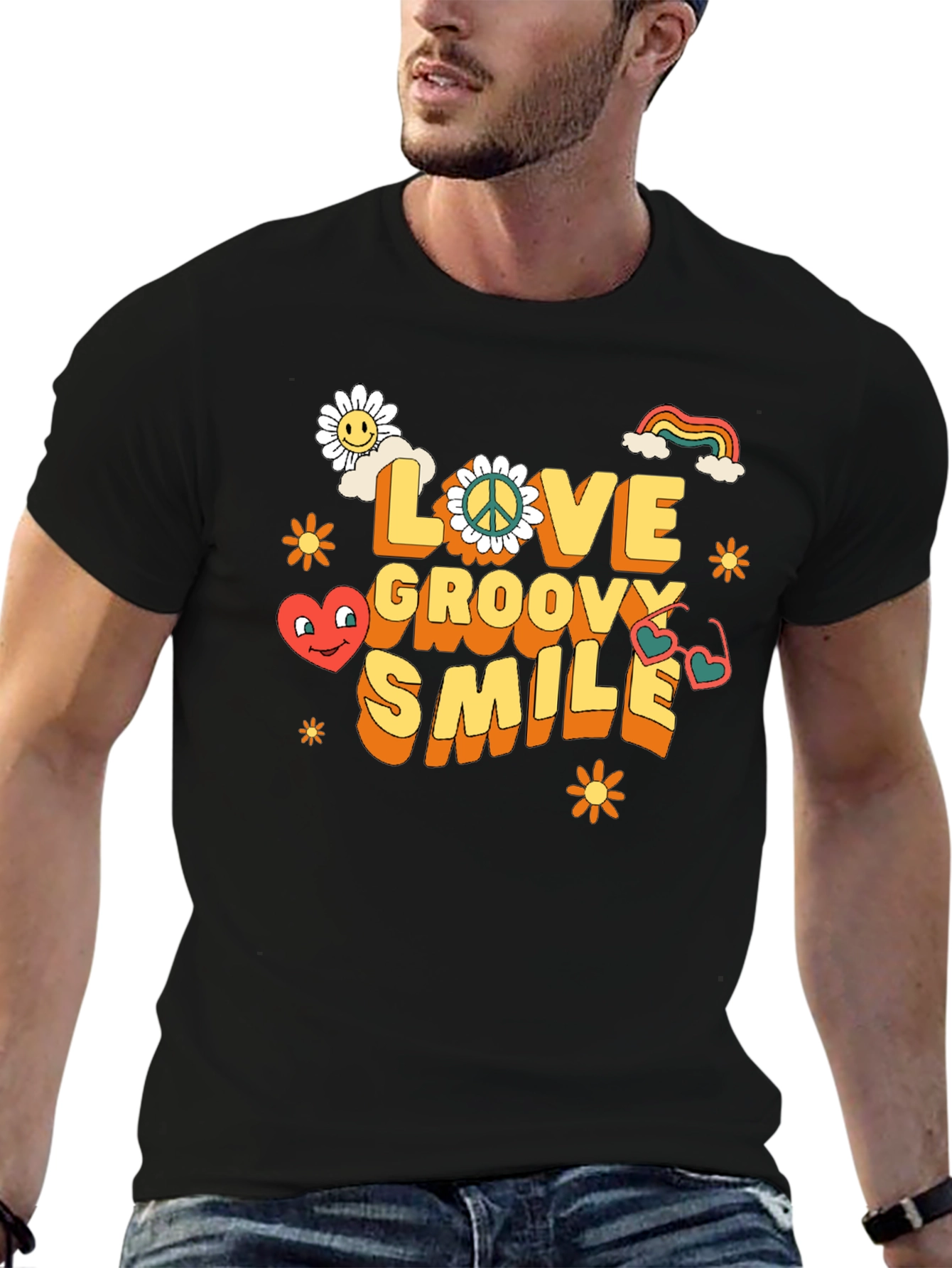 Groovy Love Smile Black T-Shirt