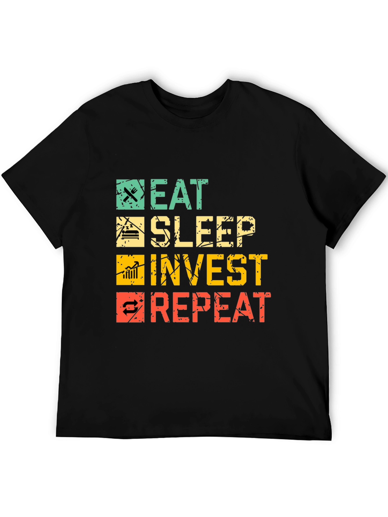Eat Sleep Invest Repeat Black Graphic Tee