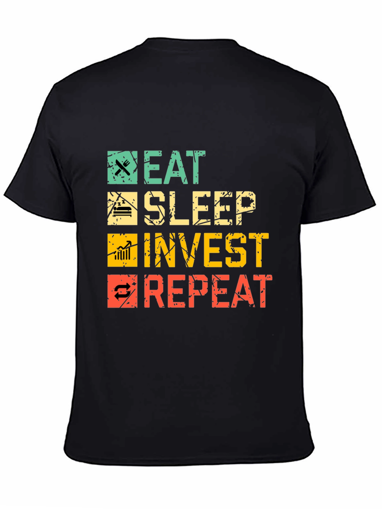 Eat Sleep Invest Repeat Black Graphic Tee