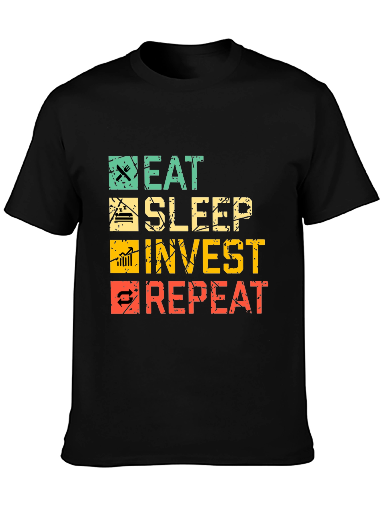 Eat Sleep Invest Repeat Black Graphic Tee