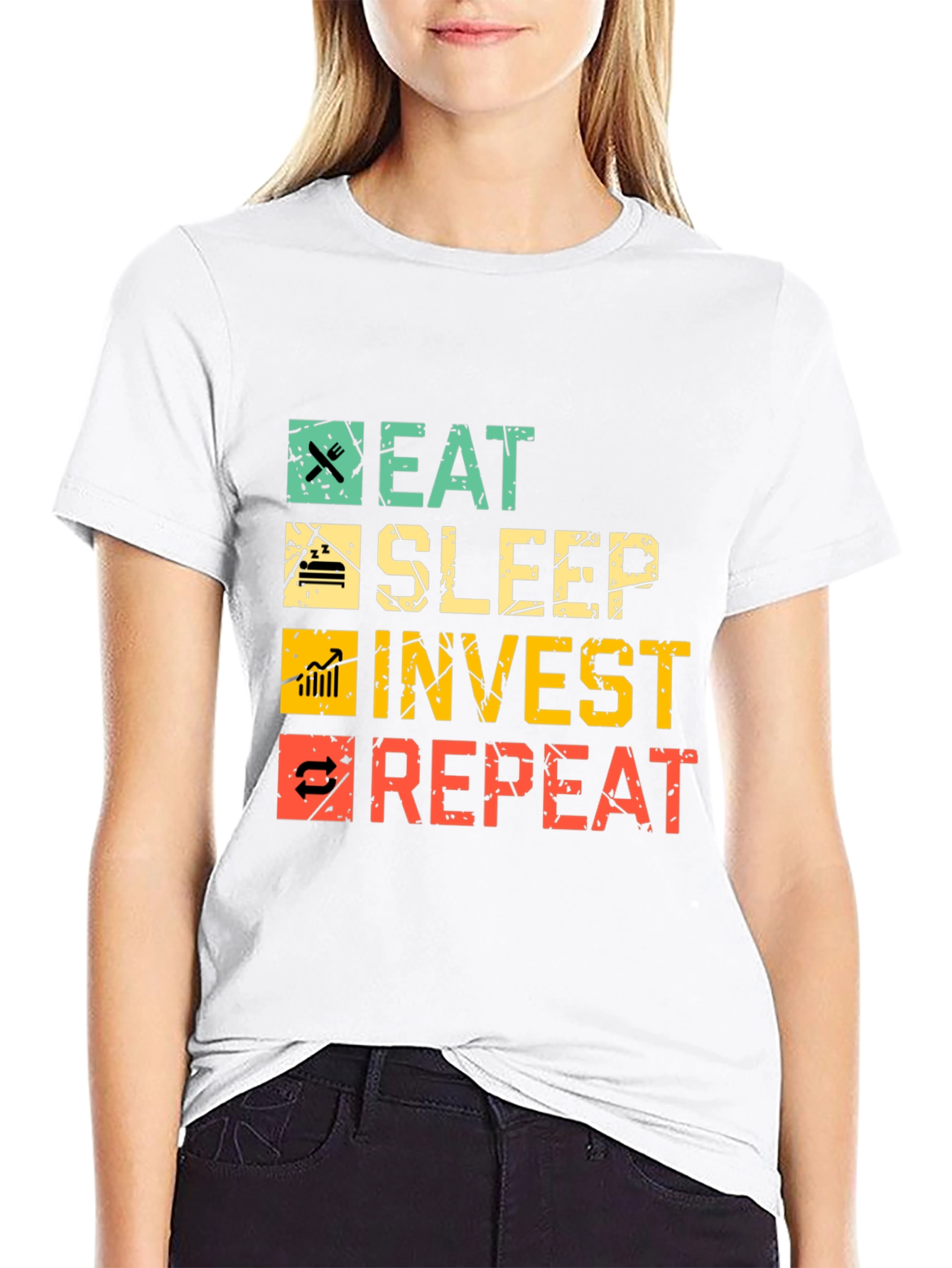 Eat Sleep Invest Repeat Black Graphic Tee
