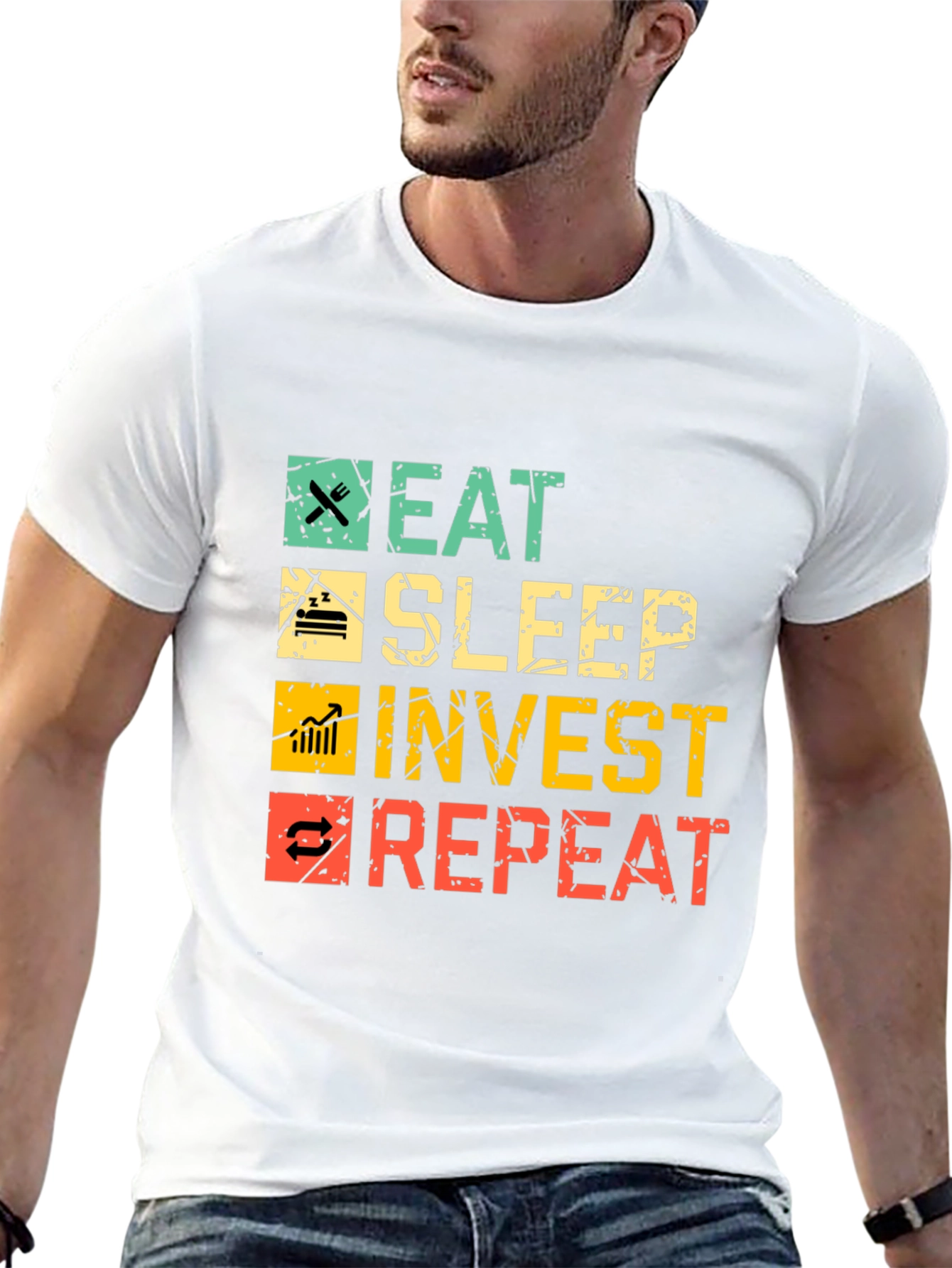 Eat Sleep Invest Repeat Black Graphic Tee