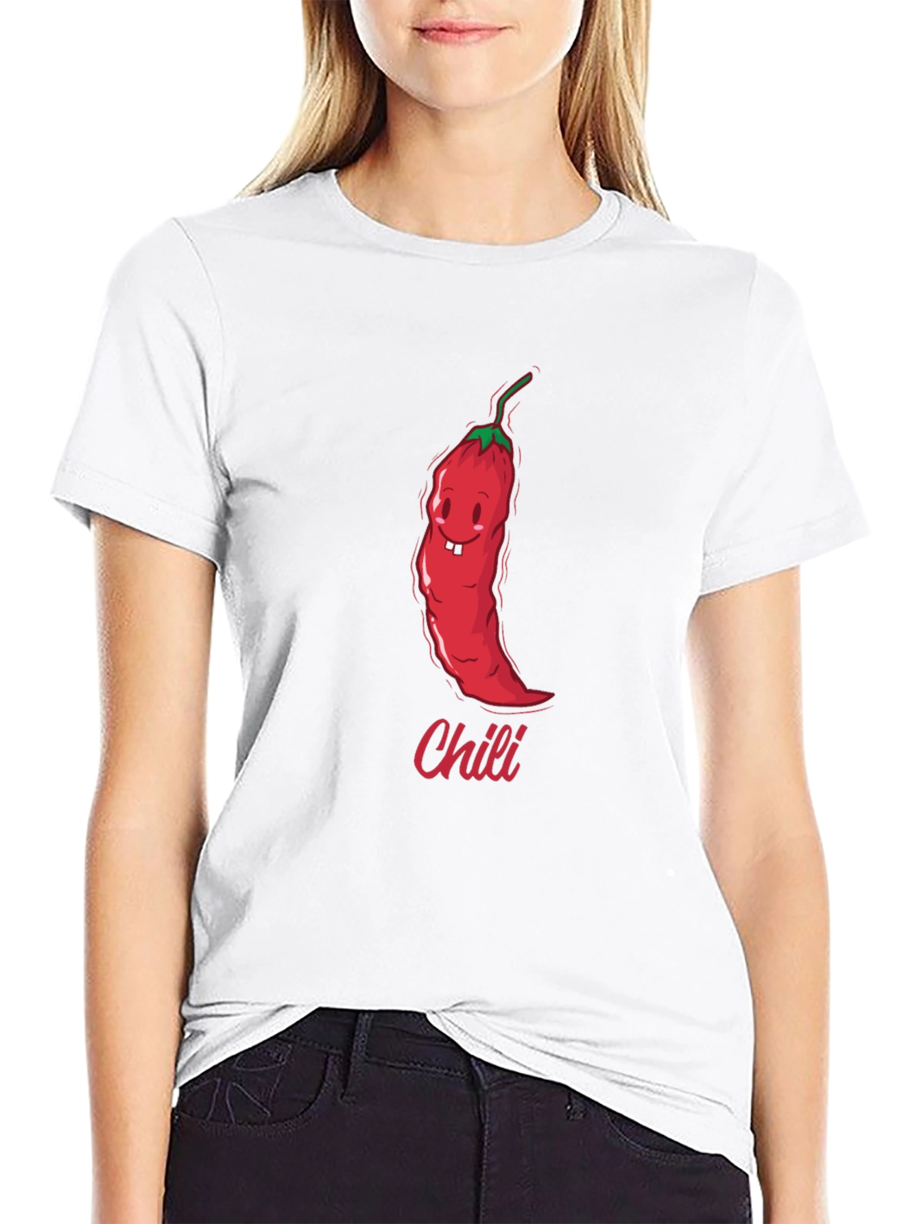 Funny Chili Pepper Cartoon Graphic Black T-Shirt