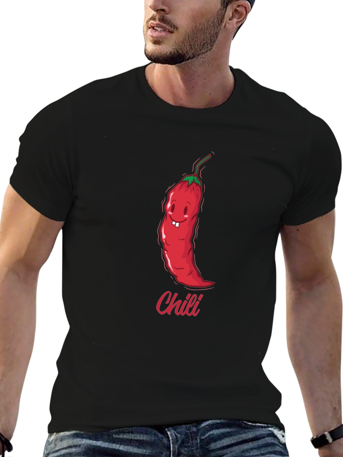 Funny Chili Pepper Cartoon Graphic Black T-Shirt