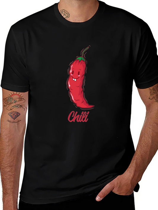 Funny Chili Pepper Cartoon Graphic Black T-Shirt