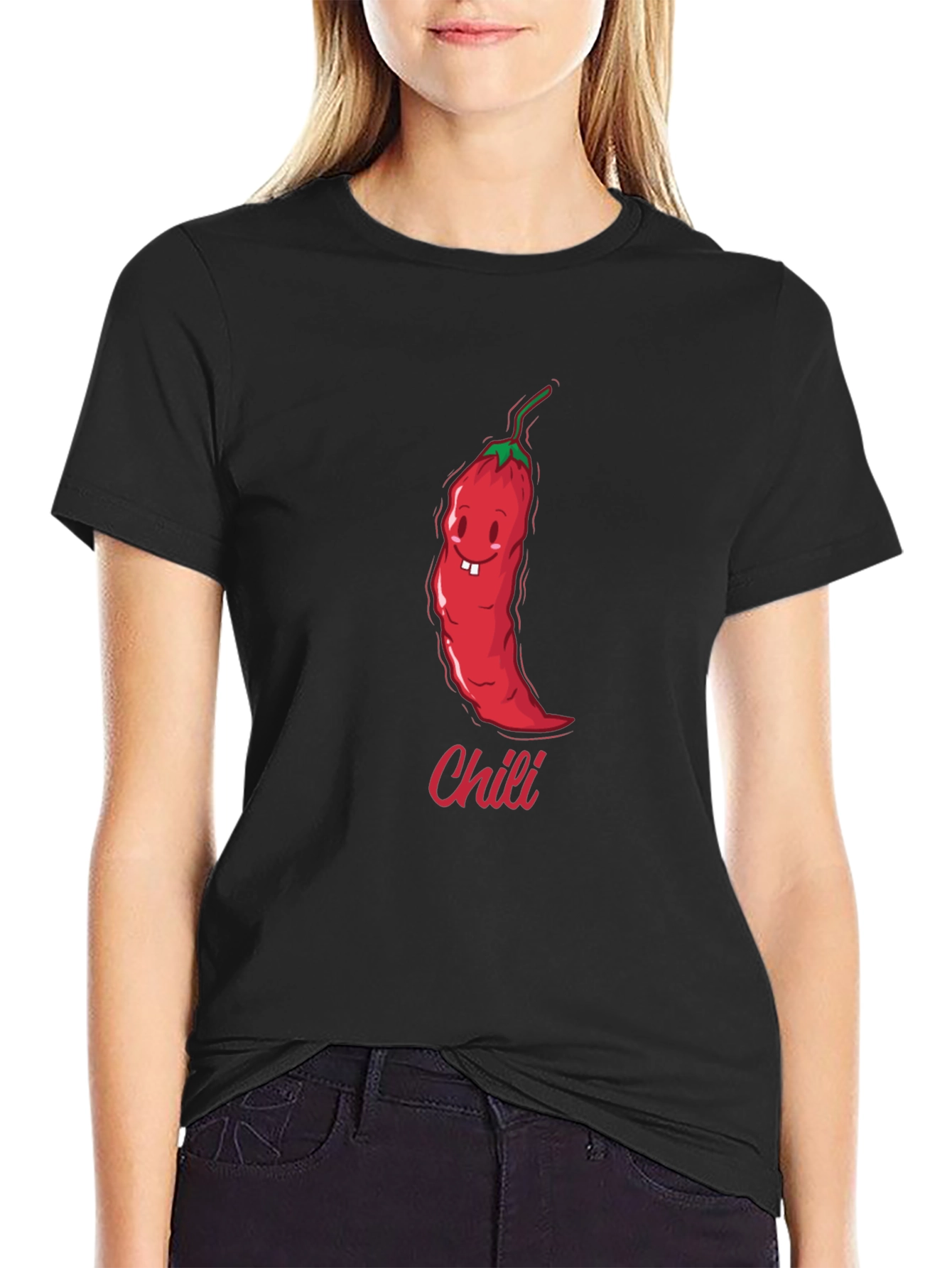 Funny Chili Pepper Cartoon Graphic Black T-Shirt