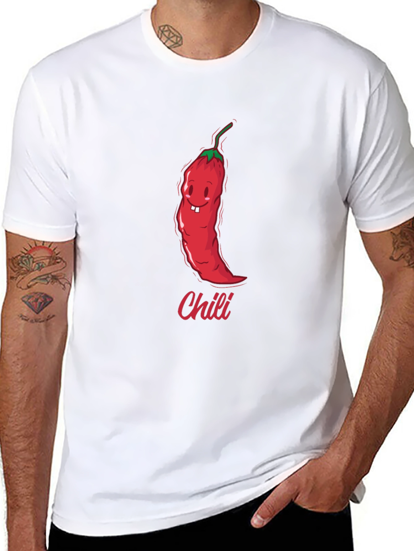 Funny Chili Pepper Cartoon Graphic Black T-Shirt