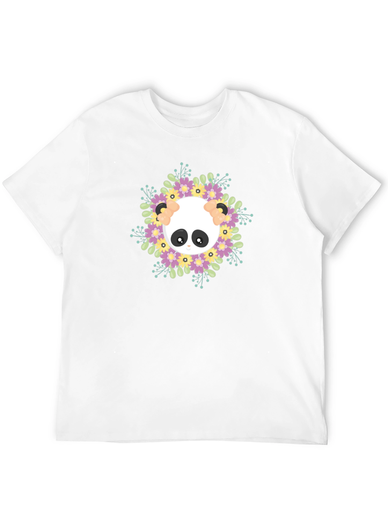 Panda Floral Wreath Graphic T-Shirt