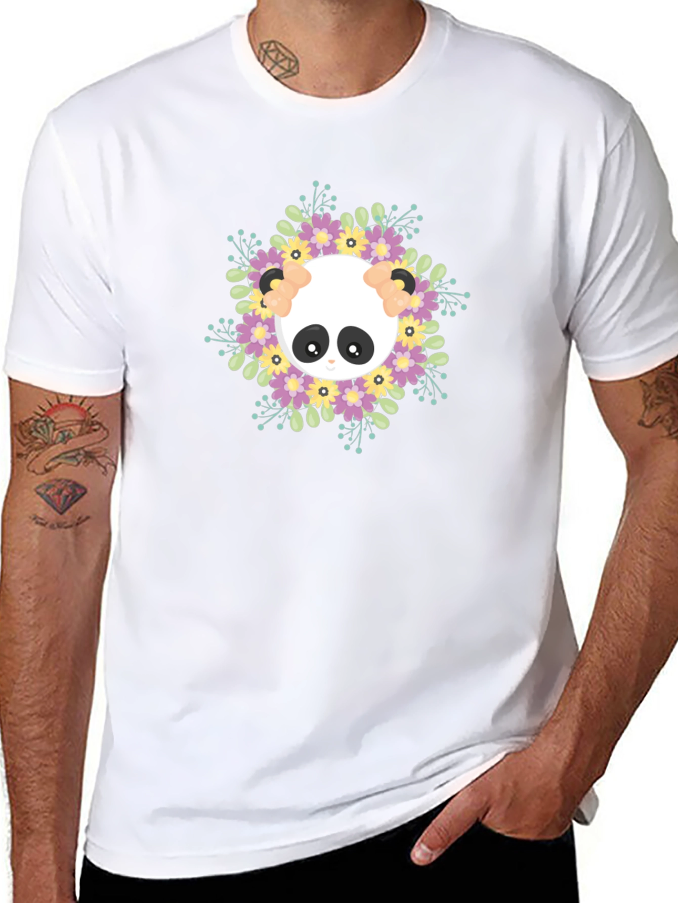 Panda Floral Wreath Graphic T-Shirt