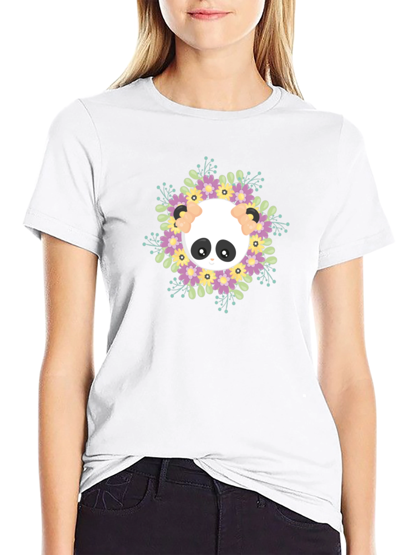 Panda Floral Wreath Graphic T-Shirt